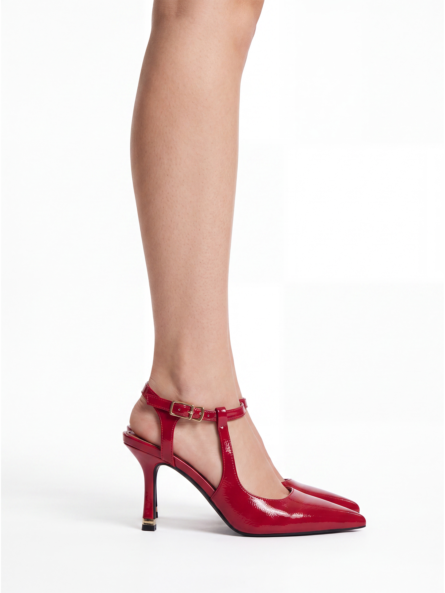 Womens Slingback Pointed Toe Pumps Ankle Buckle Strap Stiletto Dress Heels Gold heel trim, adjustable buckle ankle strap, ideal for office, weddings, dates and formal evening wear