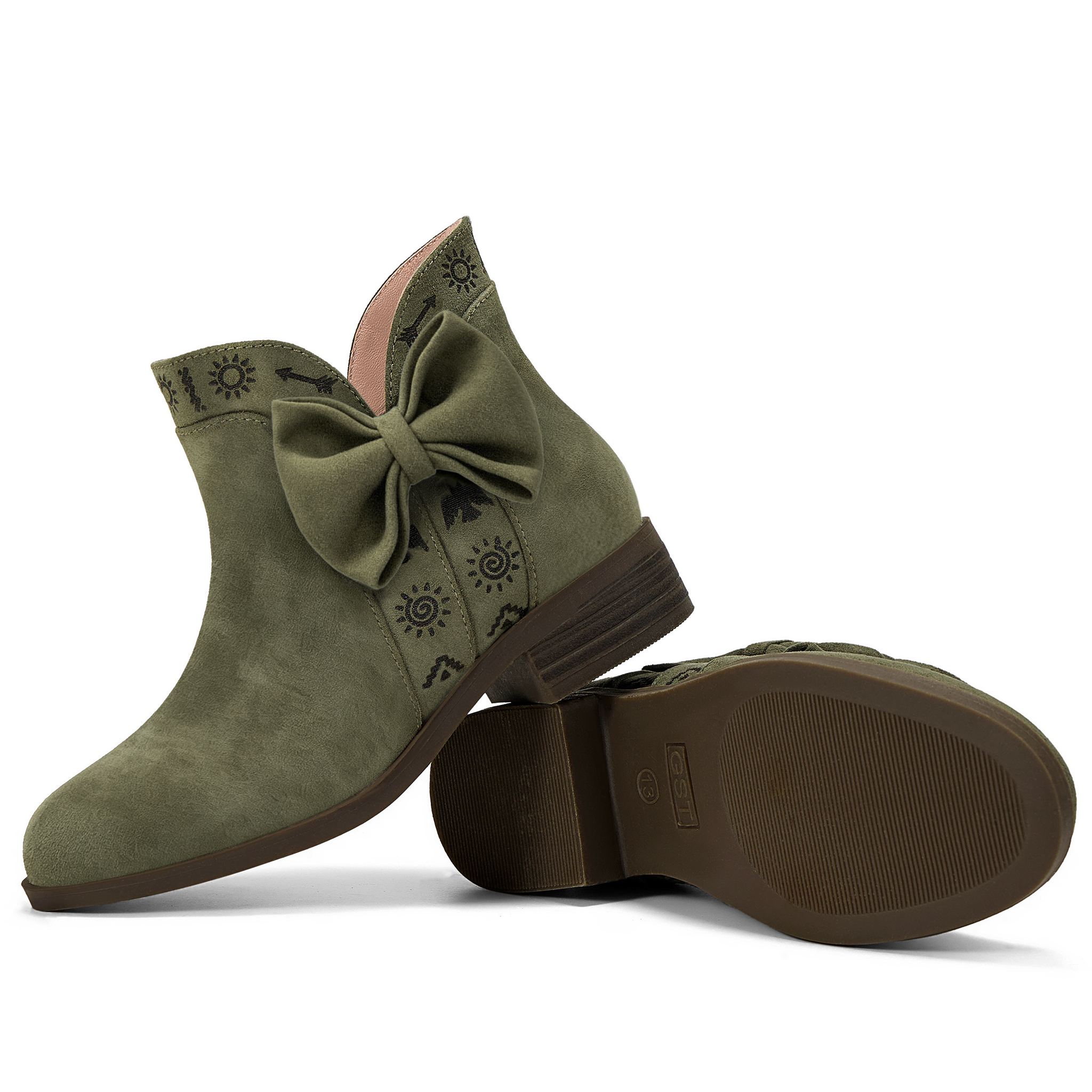 Girls Lambskin Insole Ankle Boots Side Bow Low Heel Booties Shoes Cute Bow Knot Lambskin Booties Low Chunky Heel Comfortable Party School Daily Shoes for Little Big Kid