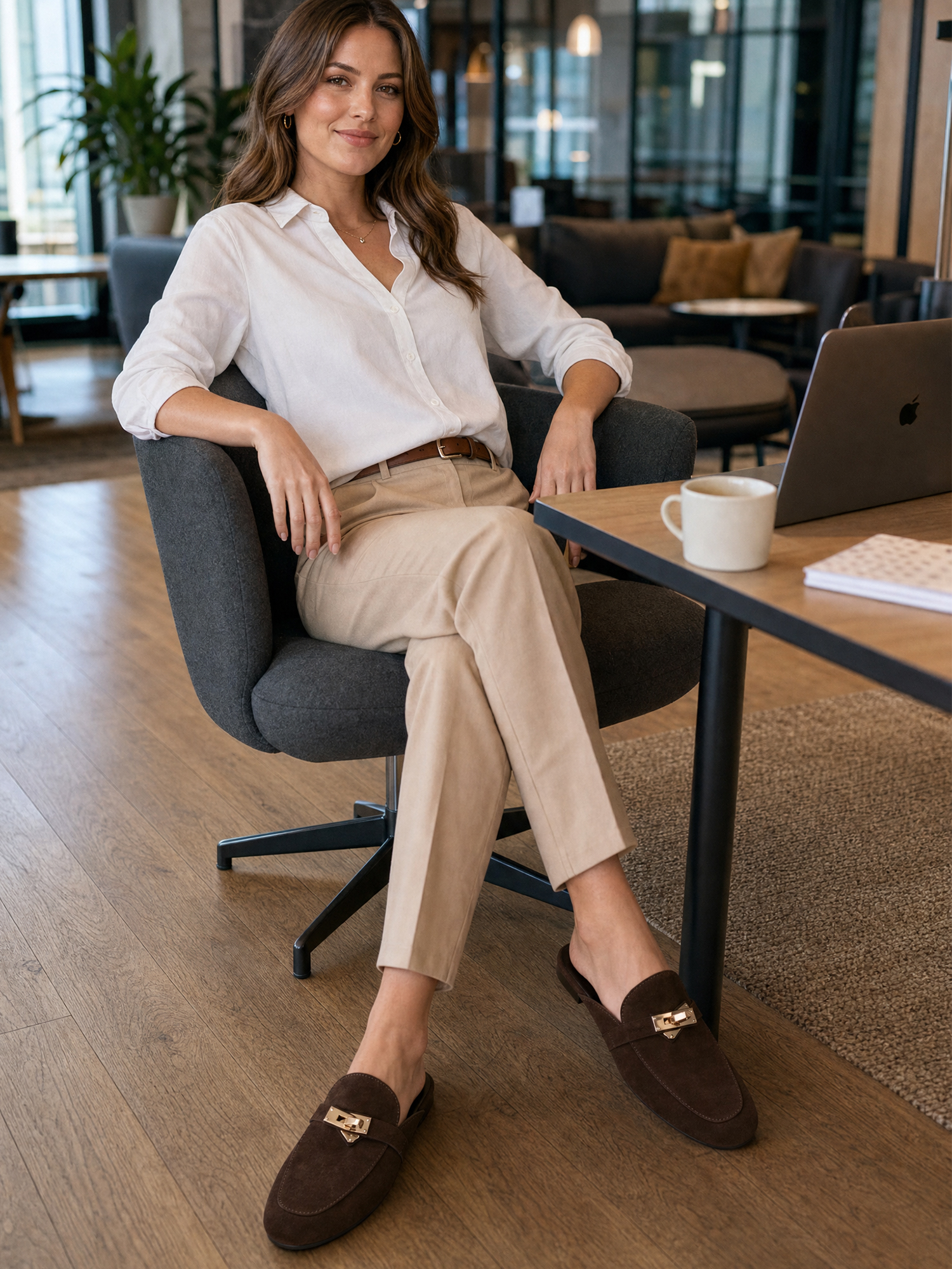 Womens Genuine Leather Mules Metal Buckle Backless Slip On Flats Chic Backless Mule Loafers with Stylish Metal Buckle, Soft Lambskin Insole, Ideal for Office, Casual Trips & Daily Wear