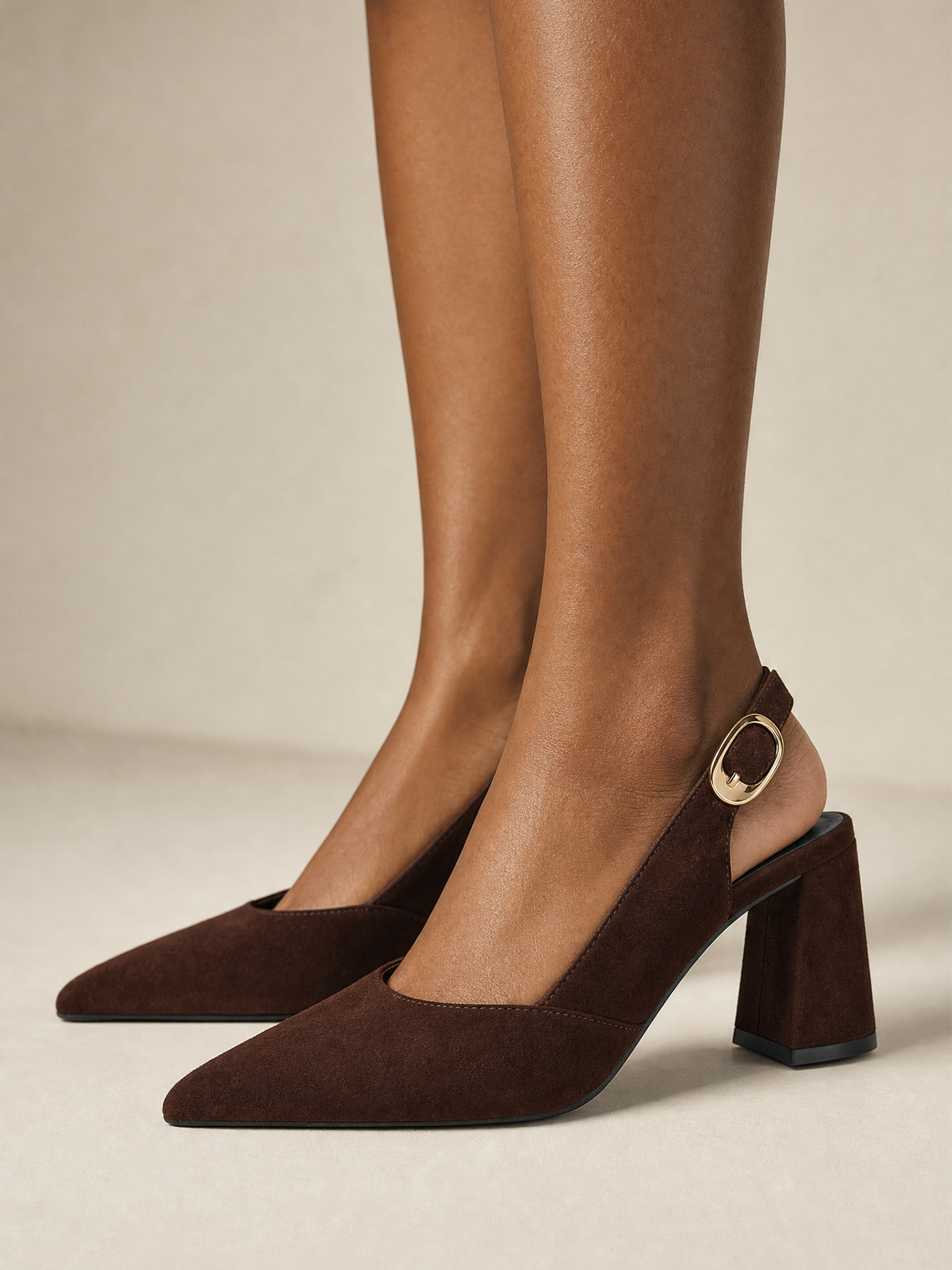 Womens Genuine Leather Pointed Toe Slingback Pumps Block Heel Shoes Chic Pointed Toe Slingback Heels with Adjustable Buckle, Soft Lambskin Insole, Ideal for Office, Dates, Parties & Formal Wear