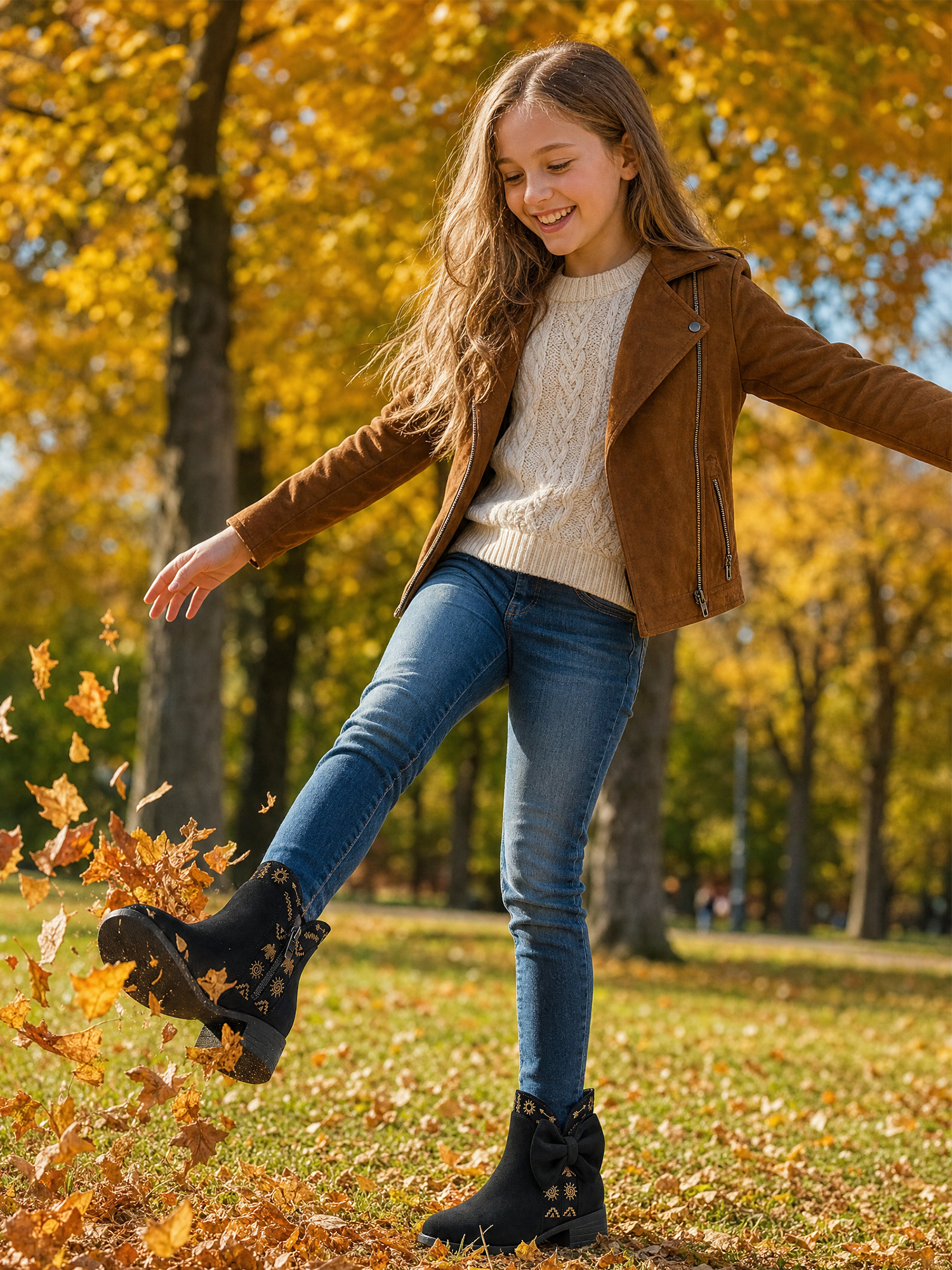 Girls Lambskin Insole Ankle Boots Side Bow Low Heel Booties Shoes Cute Bow Knot Lambskin Booties Low Chunky Heel Comfortable Party School Daily Shoes for Little Big Kid