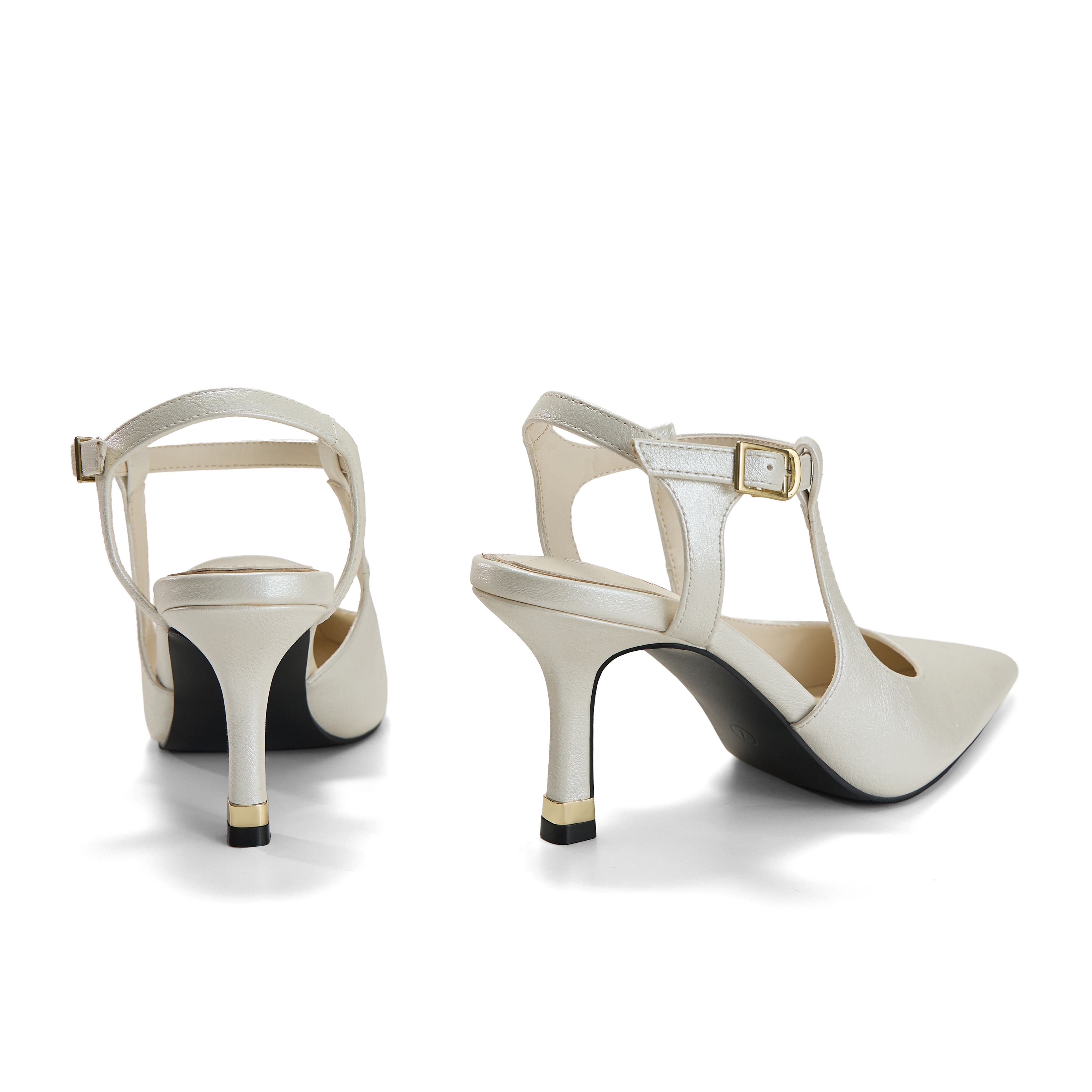 Womens Slingback Pointed Toe Pumps Ankle Buckle Strap Stiletto Dress Heels Gold heel trim, adjustable buckle ankle strap, ideal for office, weddings, dates and formal evening wear