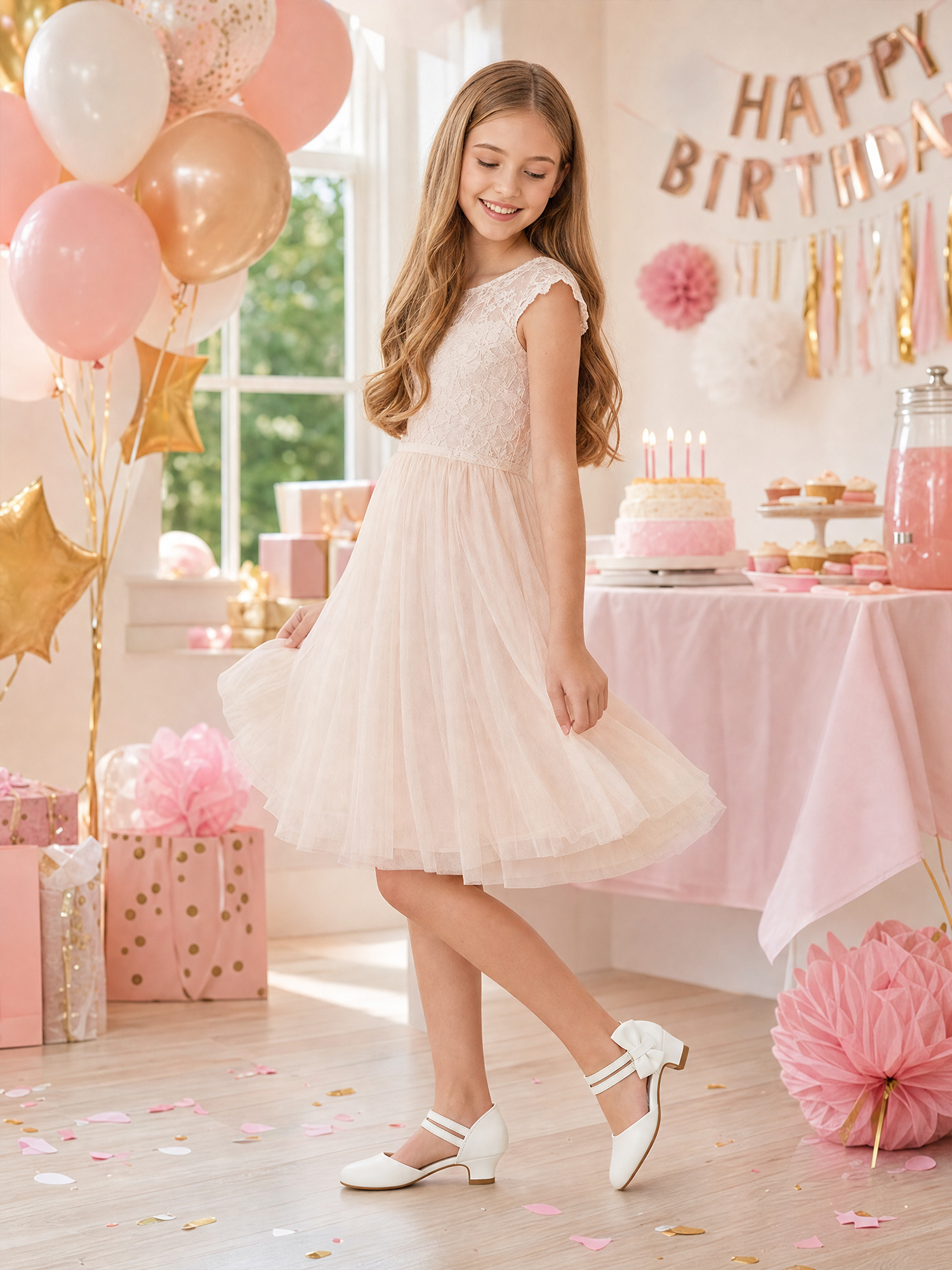 Girls Dress Shoes Bow Closed Toe Low Heels Wedding Pumps Shoes Ankle Strap Party Birthday Cute Pump Round Toe Chunky Heel Closed Toe Hook and Loop Shoes for Little Big Girls