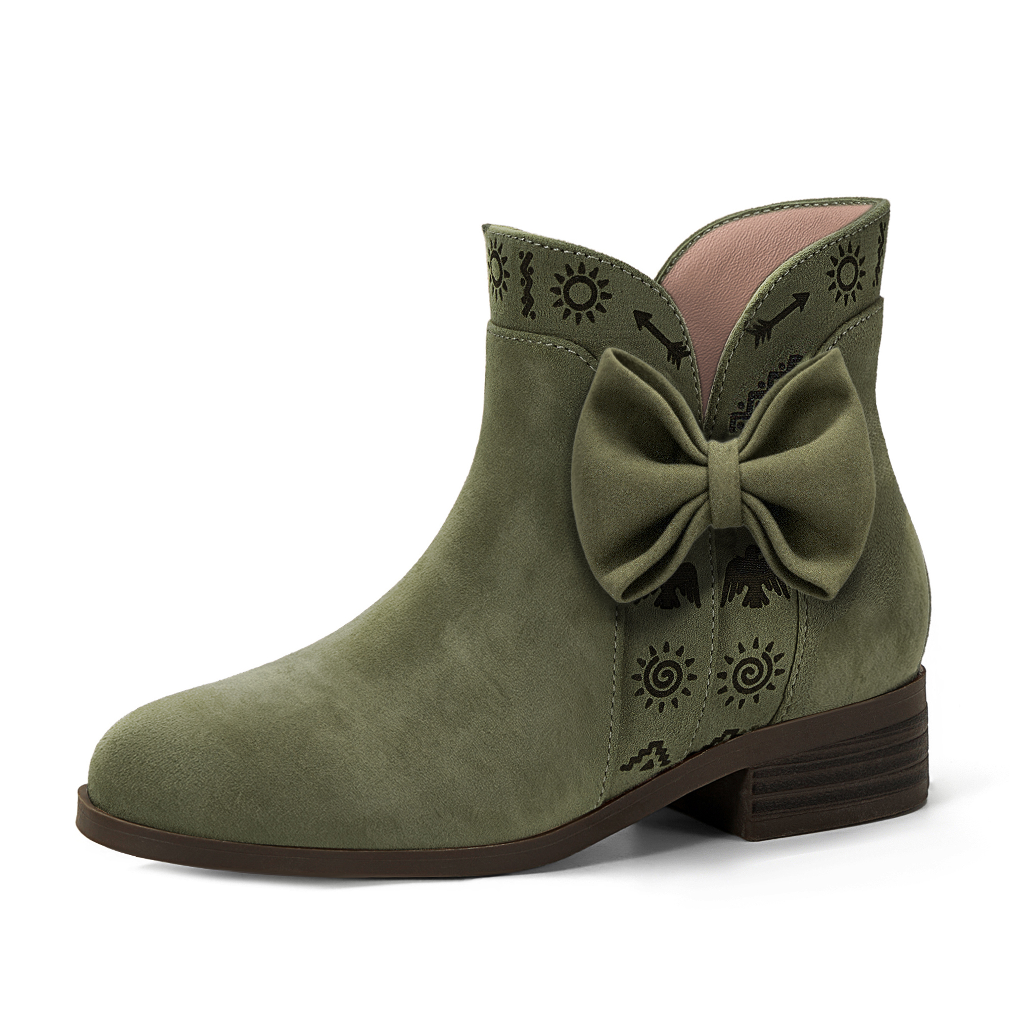 Girls Lambskin Insole Ankle Boots Side Bow Low Heel Booties Shoes Cute Bow Knot Lambskin Booties Low Chunky Heel Comfortable Party School Daily Shoes for Little Big Kid