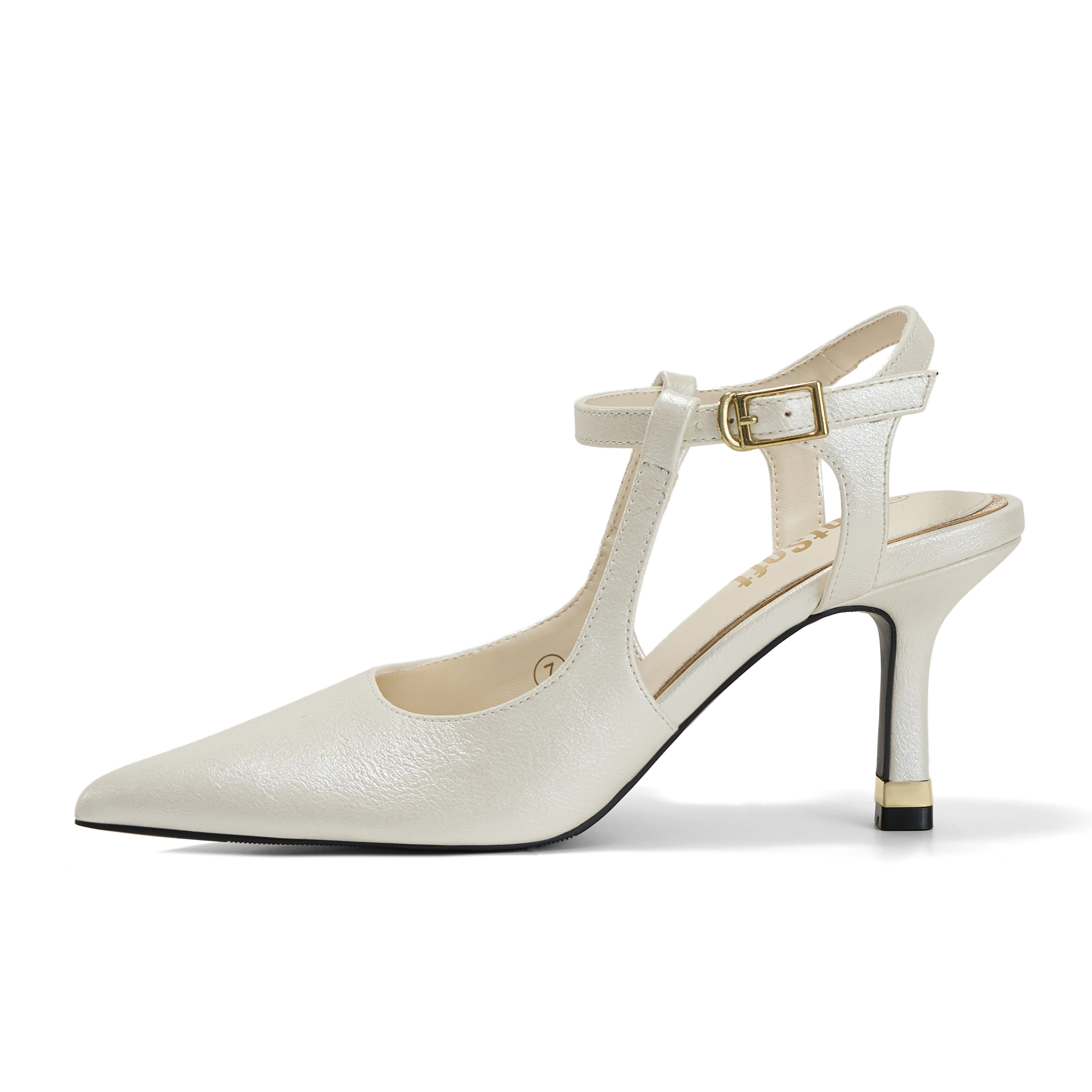 Womens Slingback Pointed Toe Pumps Ankle Buckle Strap Stiletto Dress Heels Gold heel trim, adjustable buckle ankle strap, ideal for office, weddings, dates and formal evening wear
