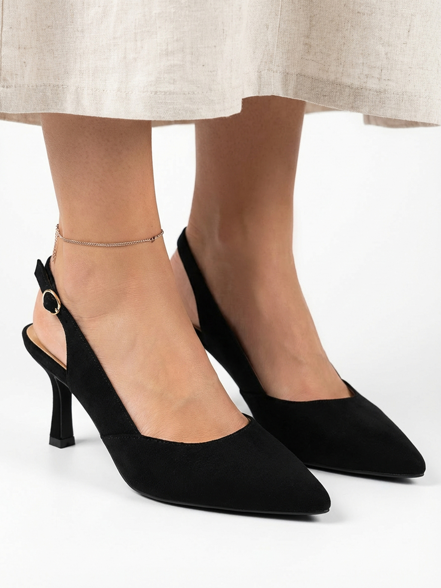 Women's Slingback Kitten Heels Closed Pointed Toe Pumps Wedding Party Dress Shoes