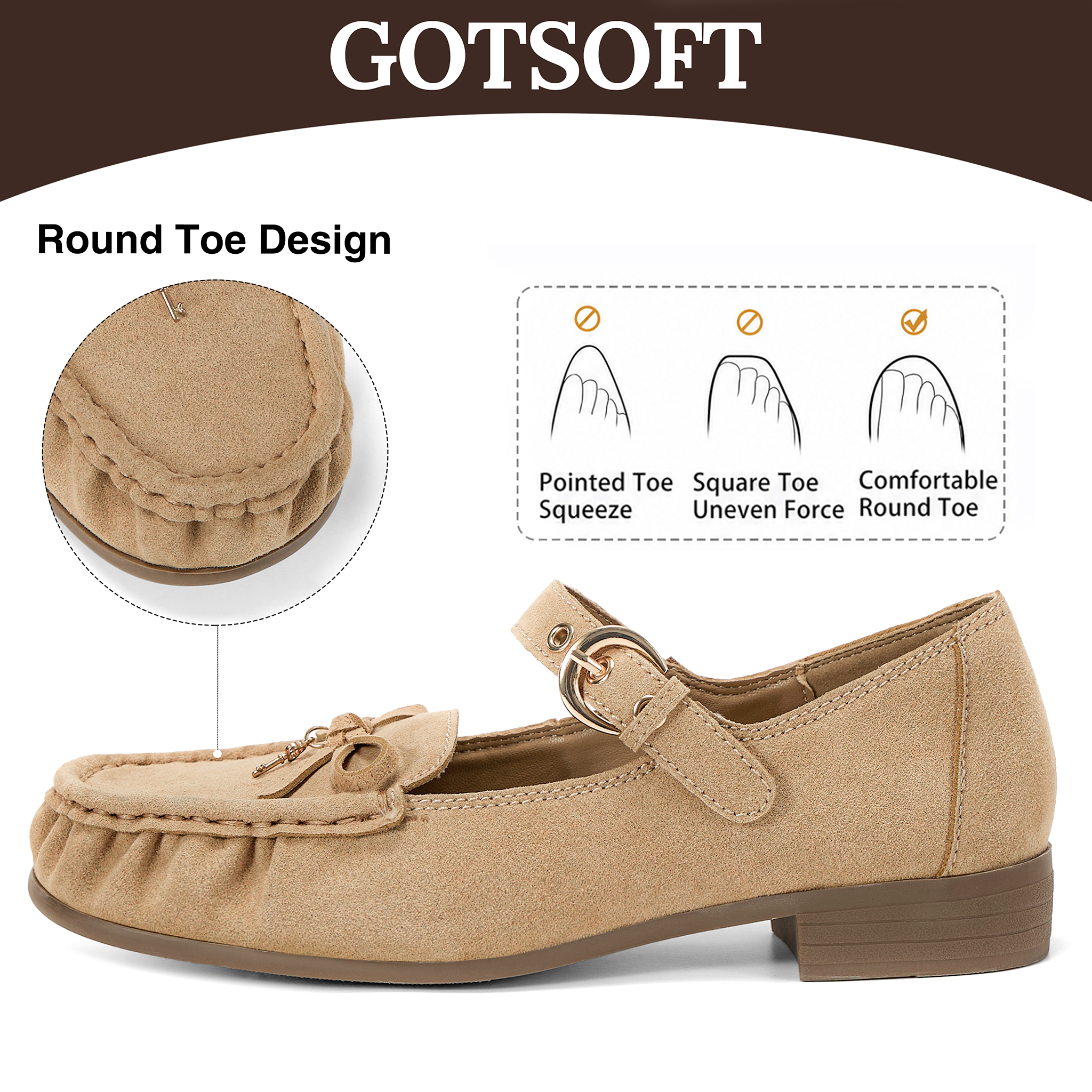 Women's Genuine Leather Loafers Bow Buckle Comfortable Dress Shoes Classic Retro Moccasin Loafer, with Lock‑Charm Decoration, Dress Shoes for Office Work Party College and Daily Wear