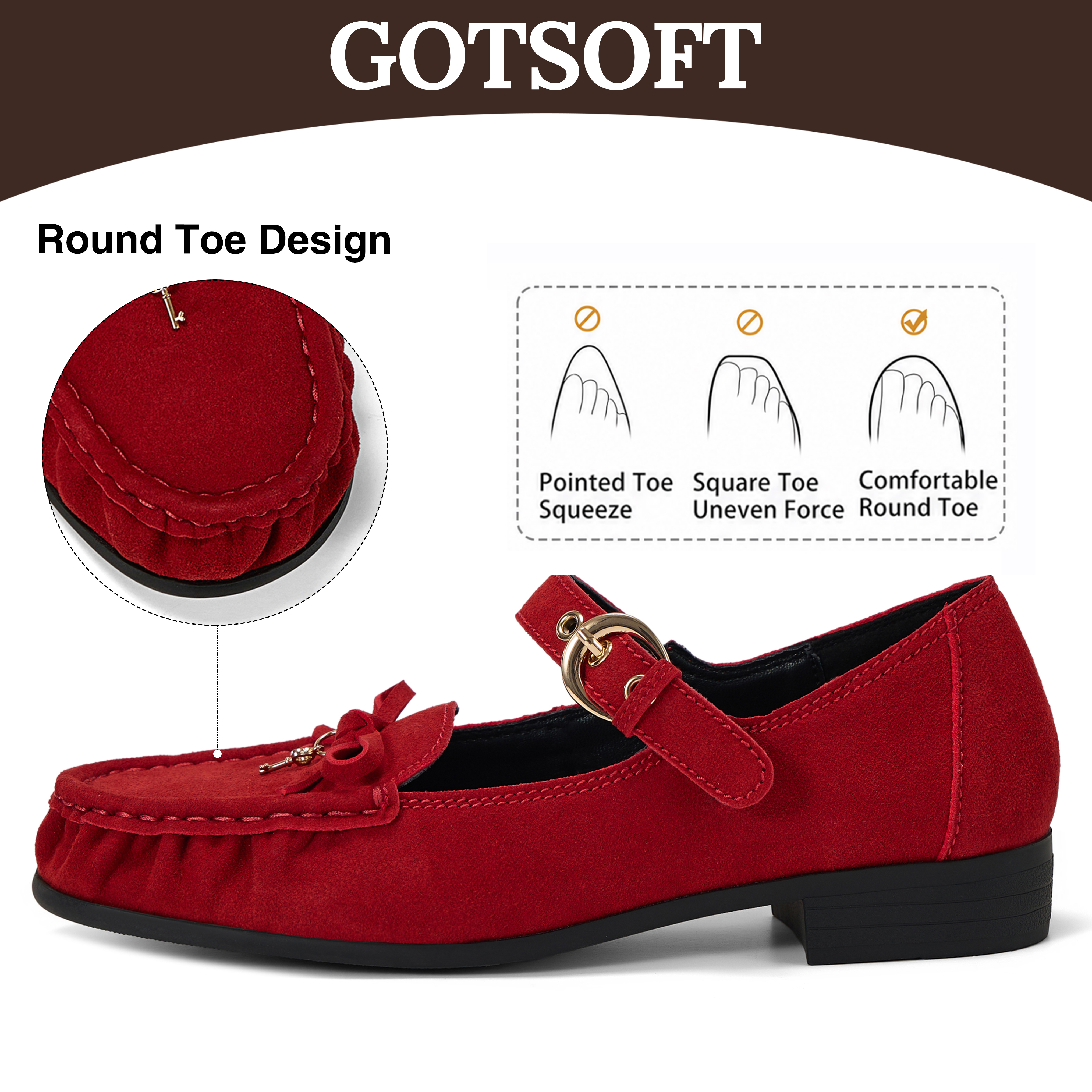 Women's Genuine Leather Loafers Bow Buckle Comfortable Dress Shoes Classic Retro Moccasin Loafer, with Lock‑Charm Decoration, Dress Shoes for Office Work Party College and Daily Wear