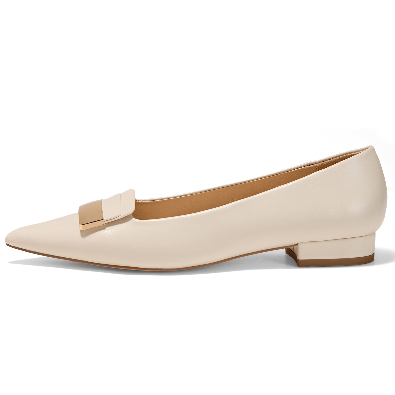 Women's Pointed Toe Metal Deco Flats Slip on Flat Comfortable Dress Shoes