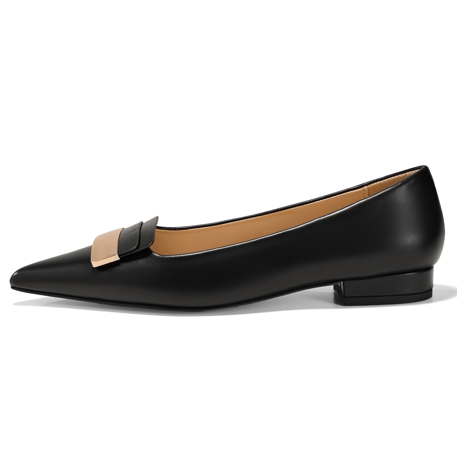 Women's Pointed Toe Metal Deco Flats Slip on Flat Comfortable Dress Shoes