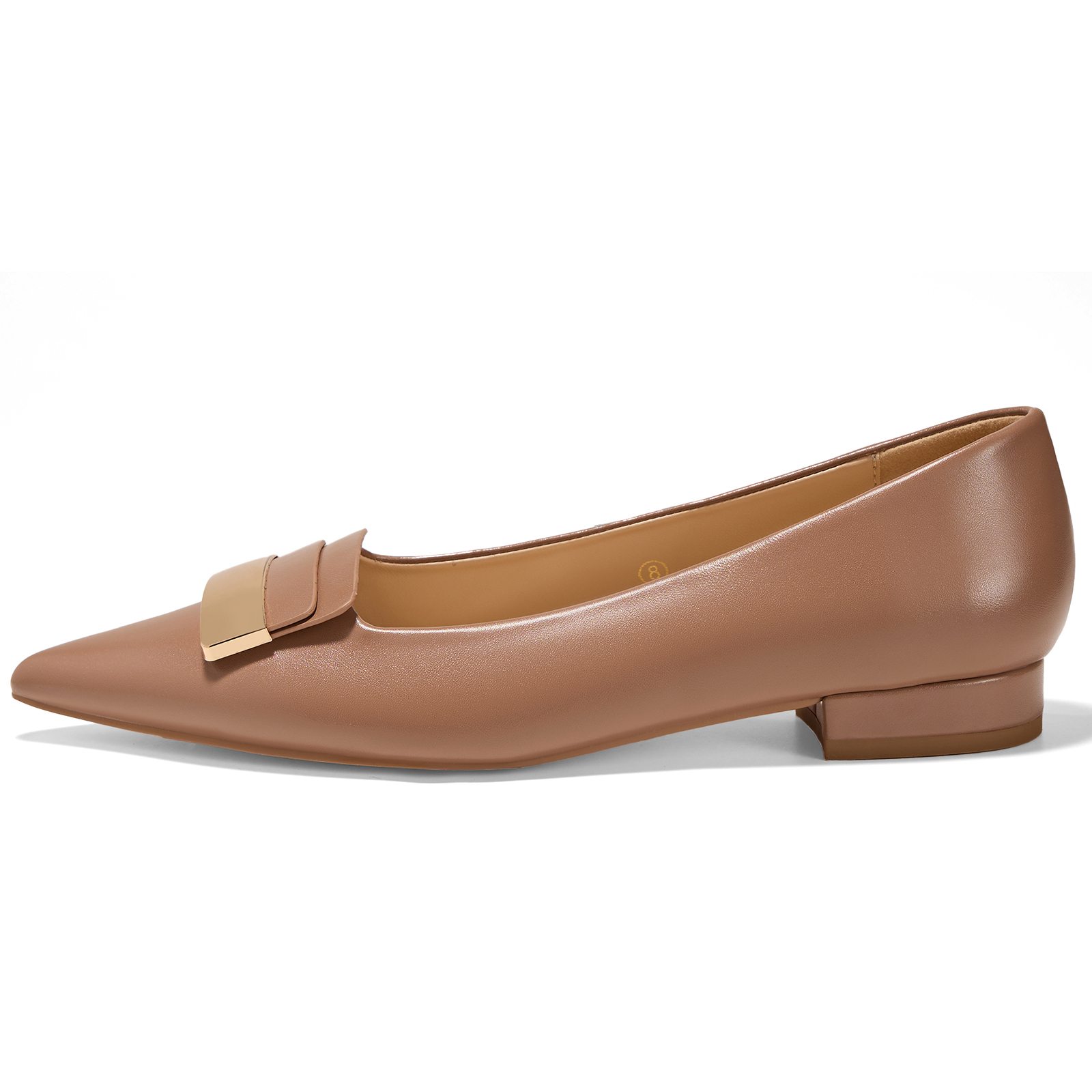 Women's Pointed Toe Metal Deco Flats Slip on Flat Comfortable Dress Shoes