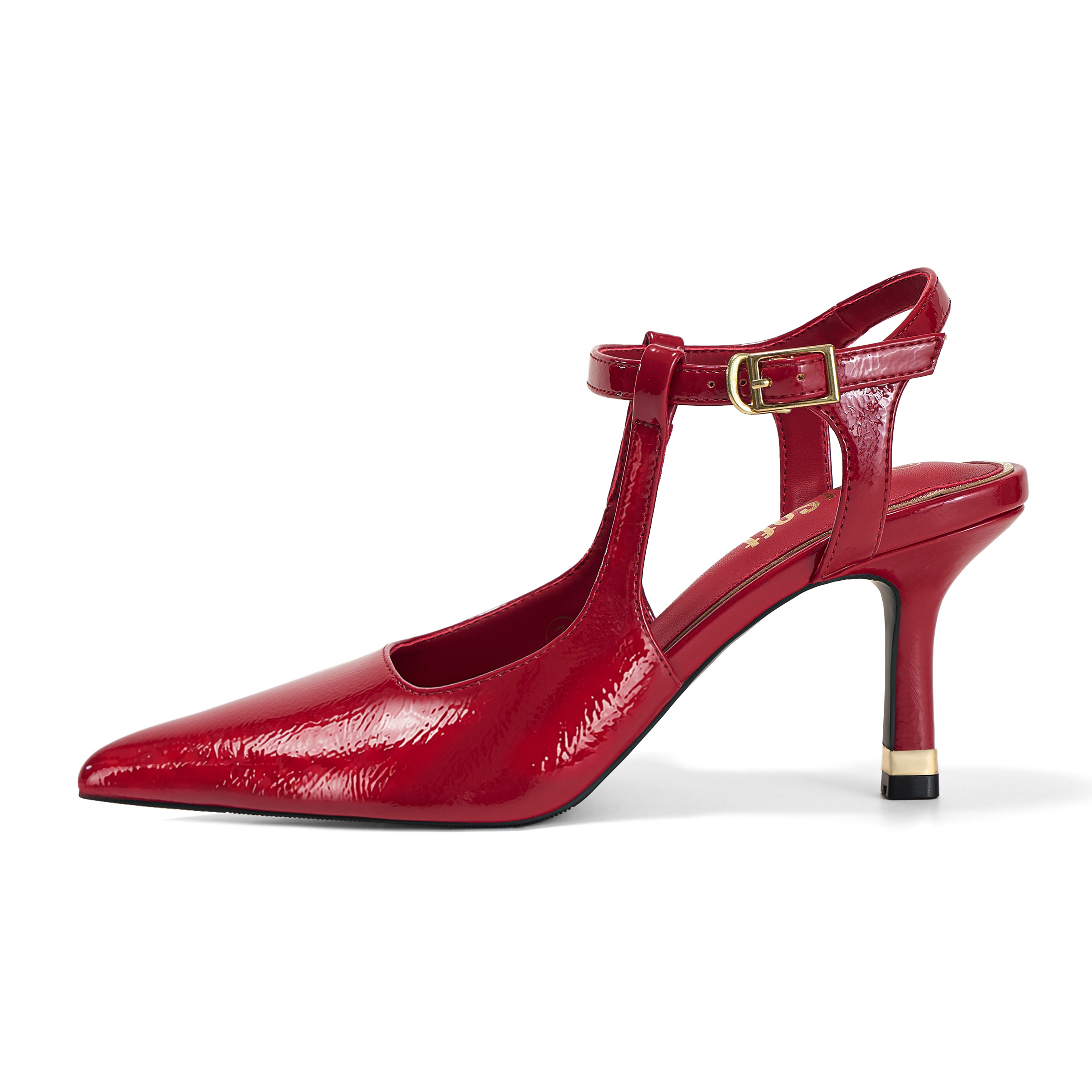 Womens Slingback Pointed Toe Pumps Ankle Buckle Strap Stiletto Dress Heels Gold heel trim, adjustable buckle ankle strap, ideal for office, weddings, dates and formal evening wear