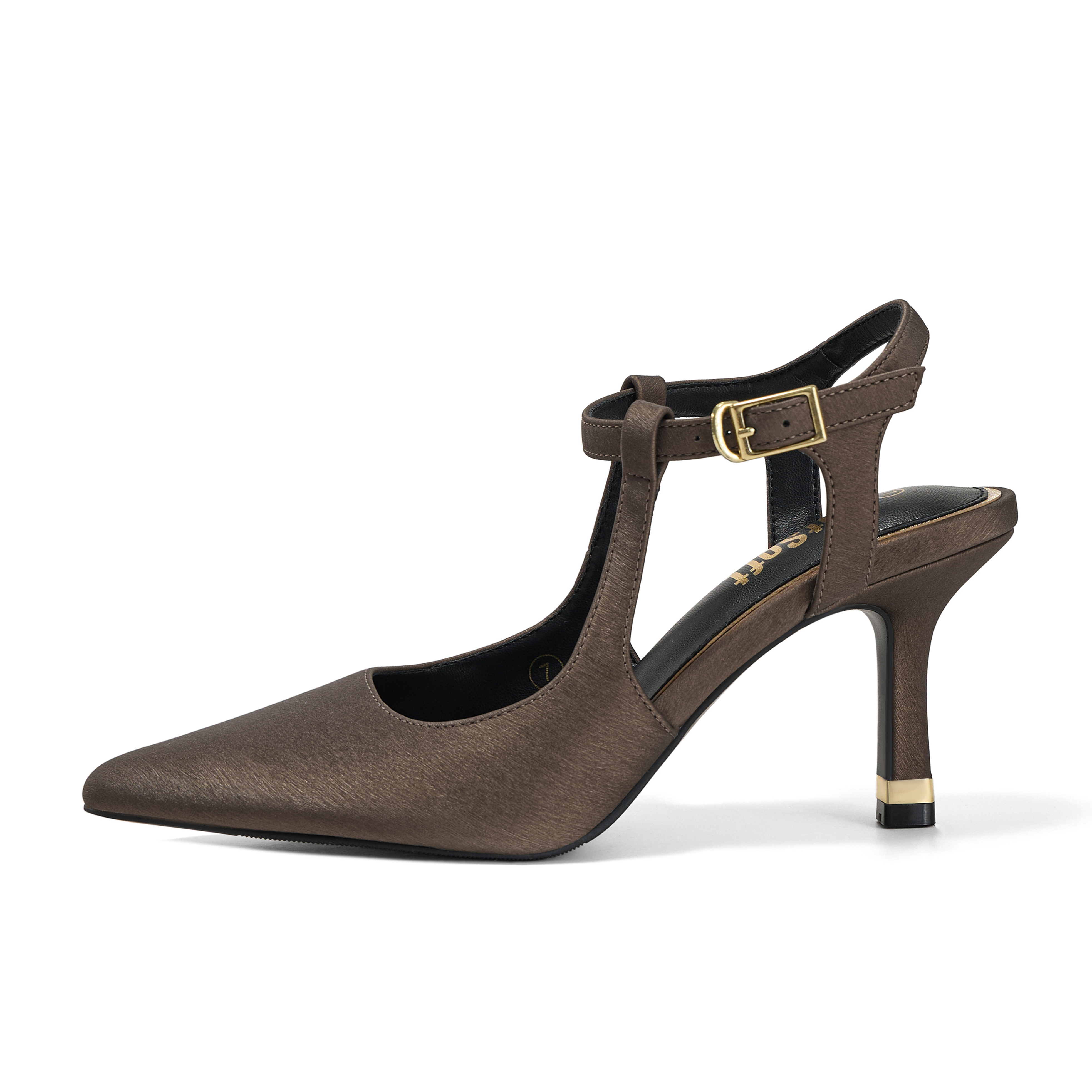 Womens Slingback Pointed Toe Pumps Ankle Buckle Strap Stiletto Dress Heels Gold heel trim, adjustable buckle ankle strap, ideal for office, weddings, dates and formal evening wear