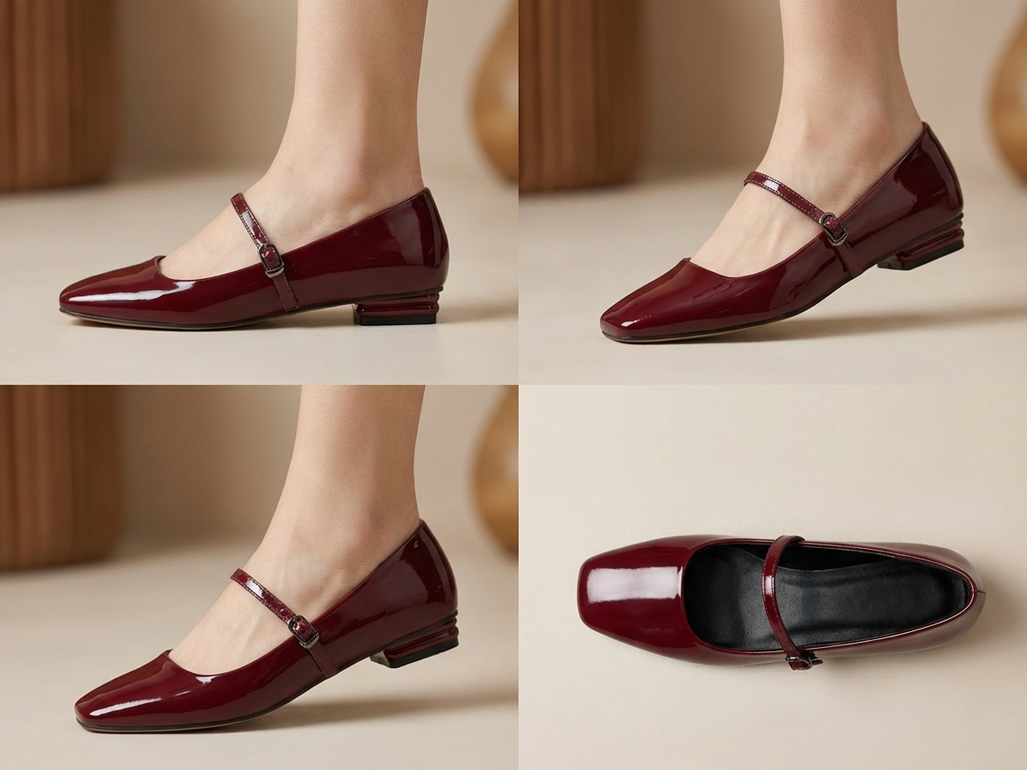 Womens Mary Jane Flats Closed Square Toe Ballet Flat Dressy Comfortable Slip on Shoes