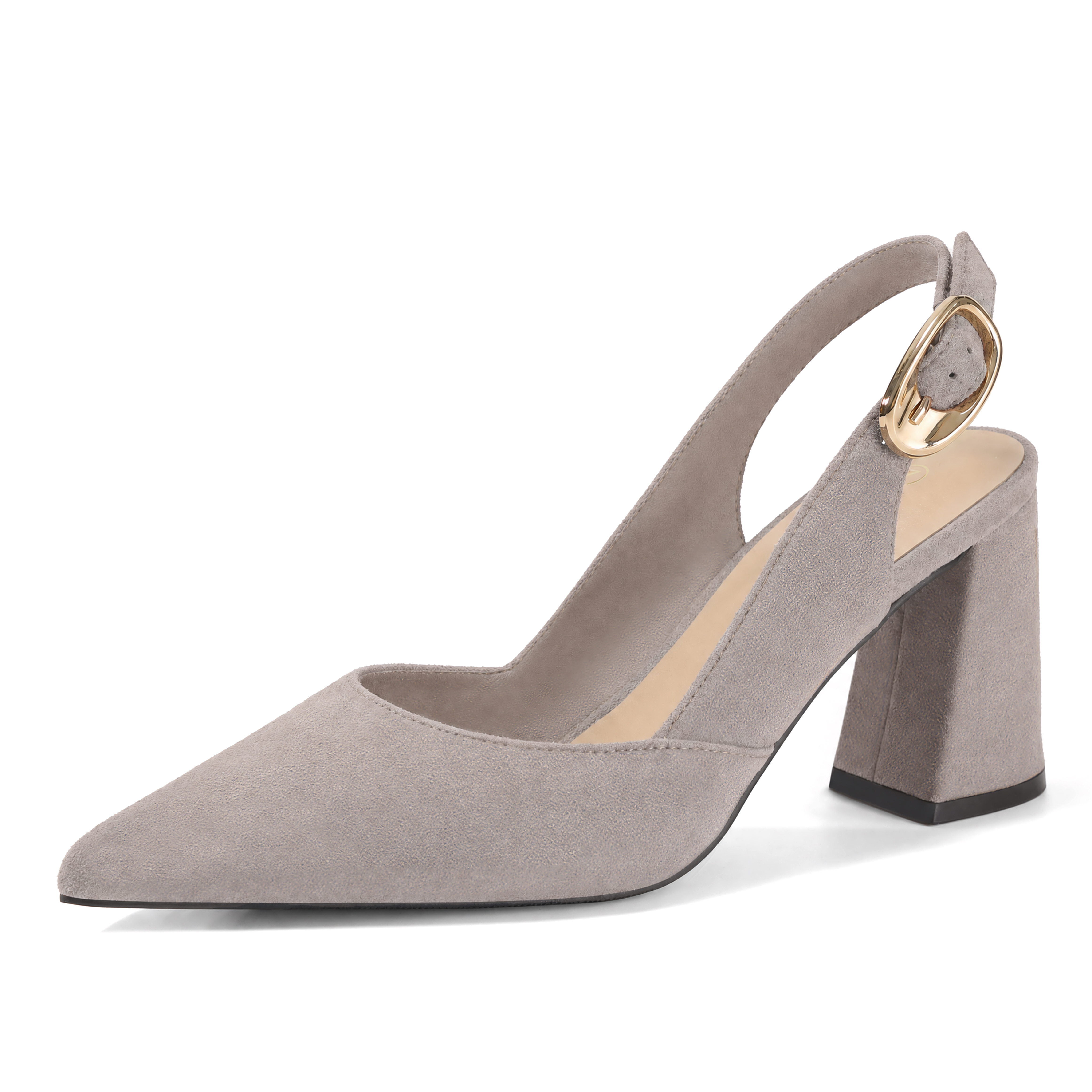 Womens Genuine Leather Pointed Toe Slingback Pumps Block Heel Shoes Chic Pointed Toe Slingback Heels with Adjustable Buckle, Soft Lambskin Insole, Ideal for Office, Dates, Parties & Formal Wear