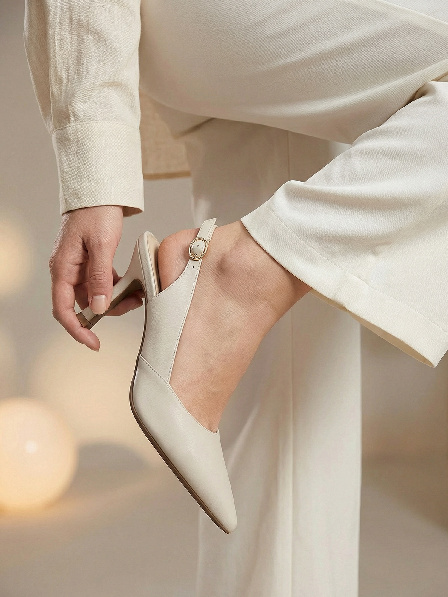 Women's Slingback Kitten Heels Closed Pointed Toe Pumps Wedding Party Dress Shoes