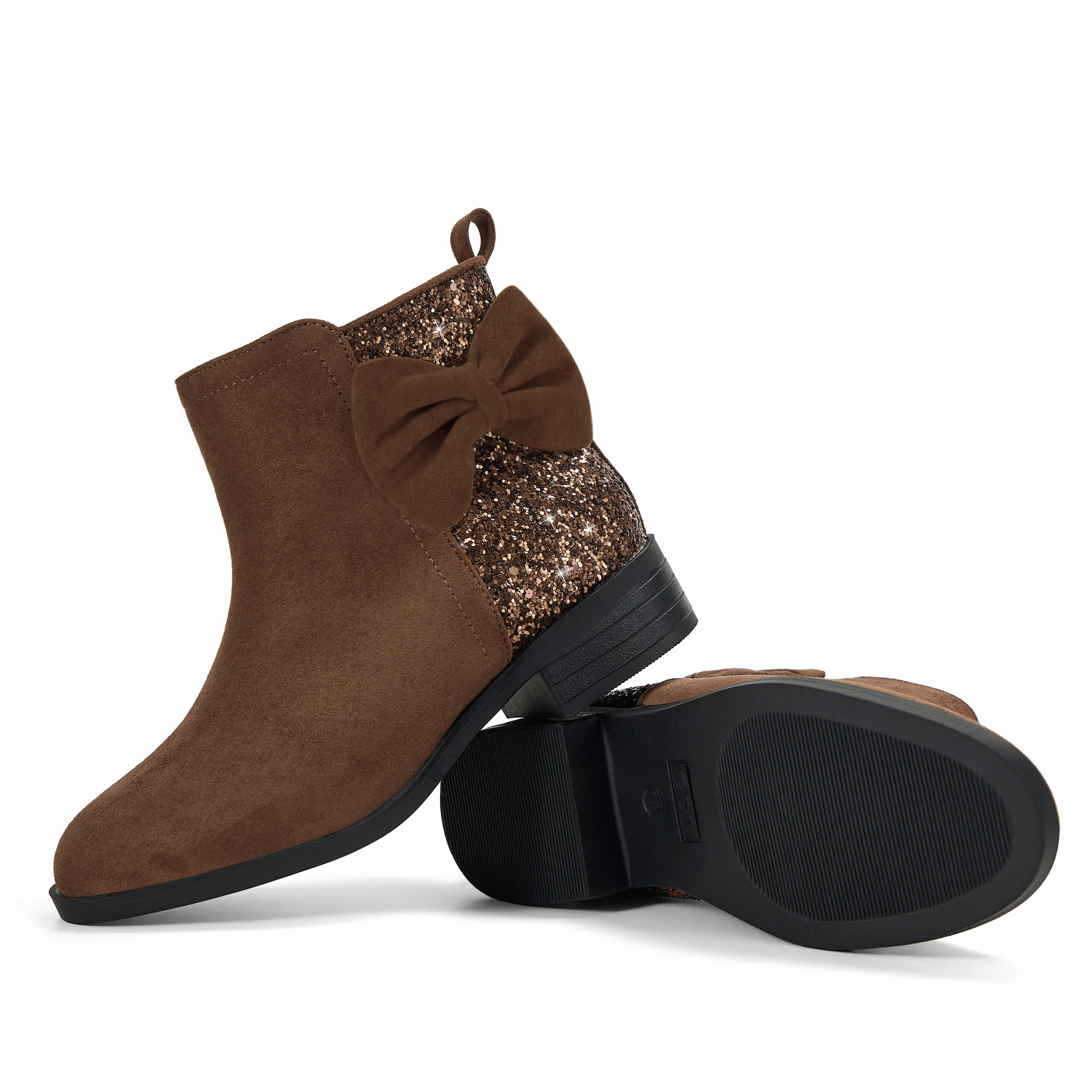 Girls Bow Glitter Ankle Boots Side Zipper Low Heel Dress Shoes | Cute Bow Knot Booties Low Chunky Heel Comfortable School Shoes for Little Big Kid