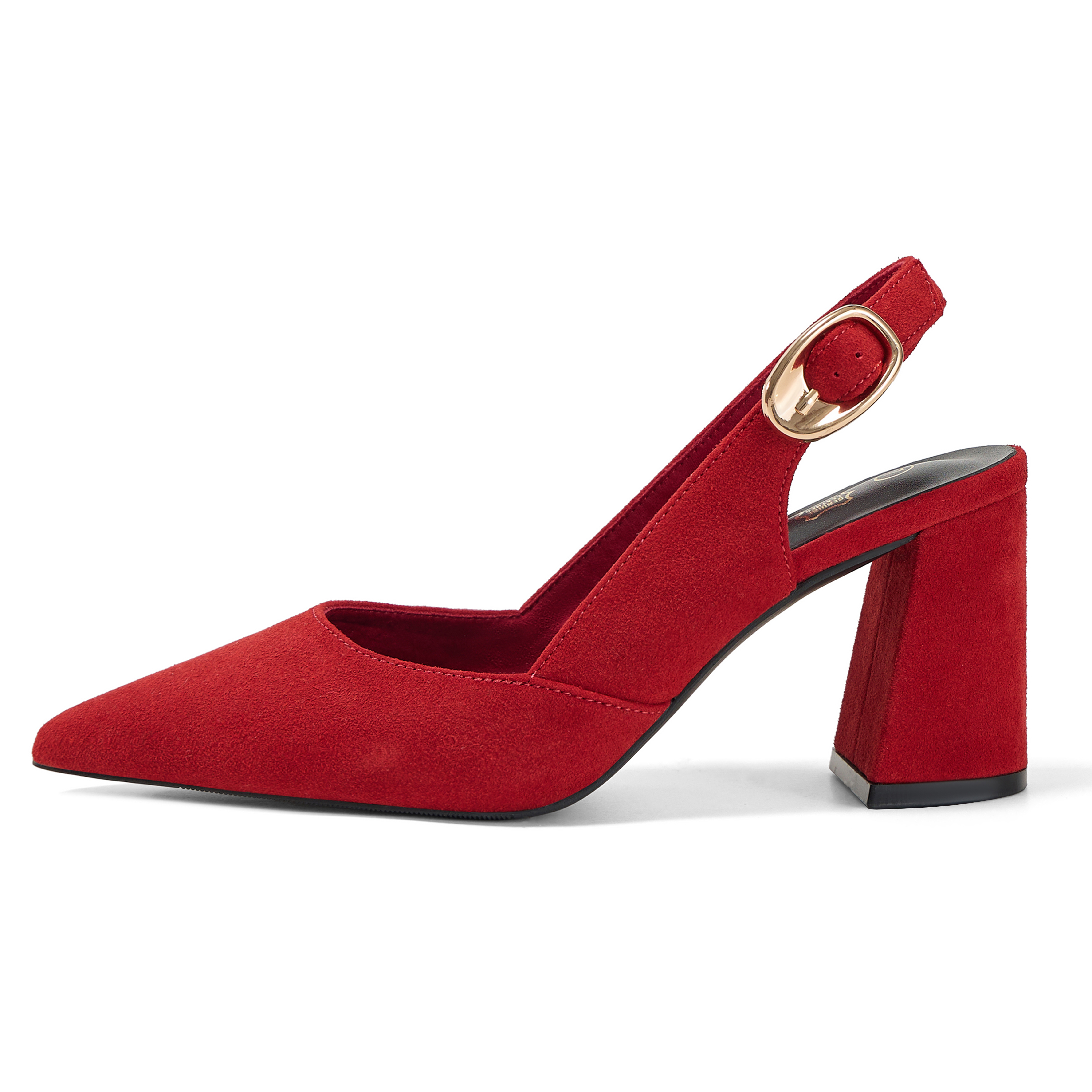 Womens Genuine Leather Pointed Toe Slingback Pumps Block Heel Shoes Chic Pointed Toe Slingback Heels with Adjustable Buckle, Soft Lambskin Insole, Ideal for Office, Dates, Parties & Formal Wear