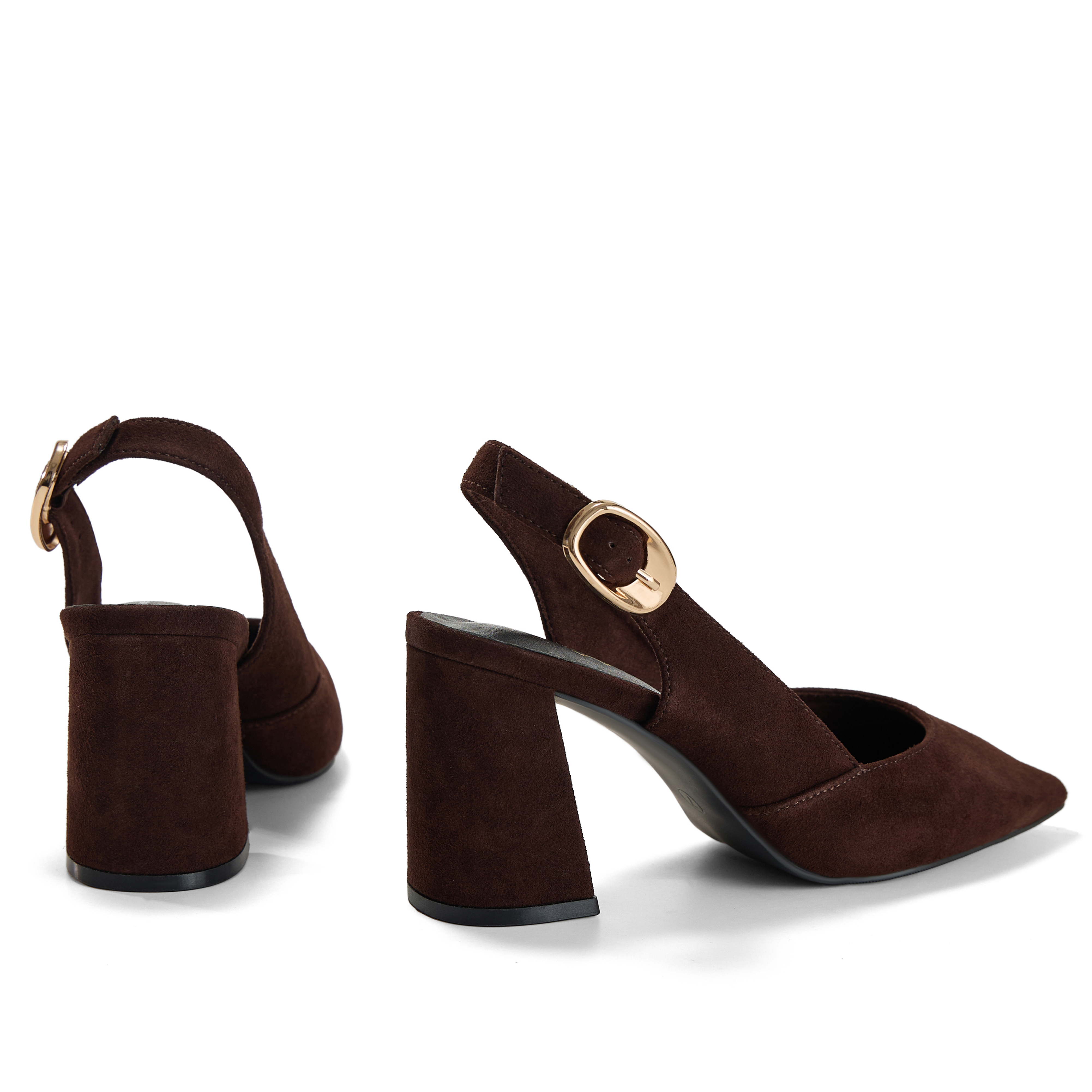 Womens Genuine Leather Pointed Toe Slingback Pumps Block Heel Shoes Chic Pointed Toe Slingback Heels with Adjustable Buckle, Soft Lambskin Insole, Ideal for Office, Dates, Parties & Formal Wear
