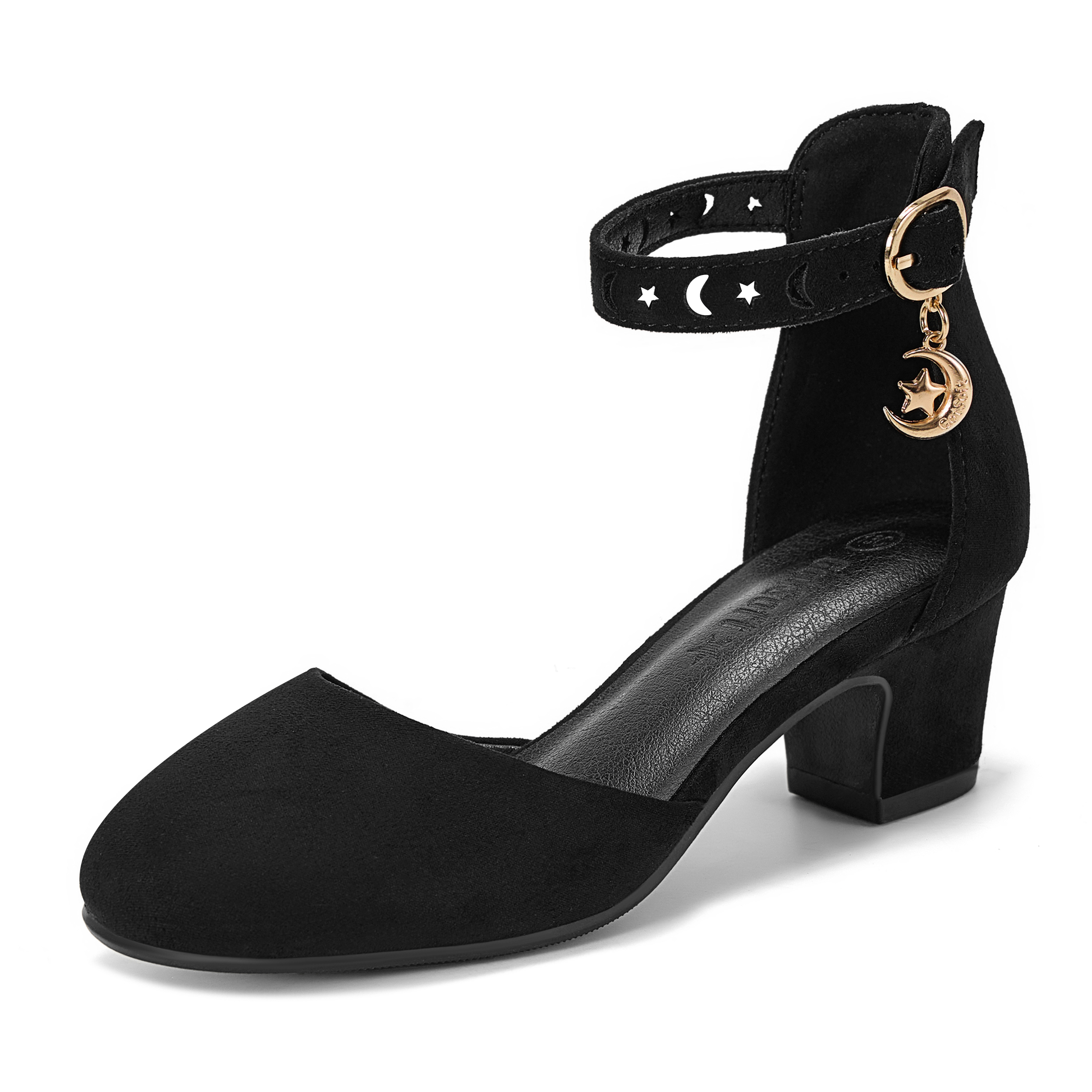 Girls Dress Shoes Ankle Strap Mary Jane Closed Round Toe Pumps Cute Pendant Block Chunky Heels Wedding Party School Birthday Shoes for Little Big Girl