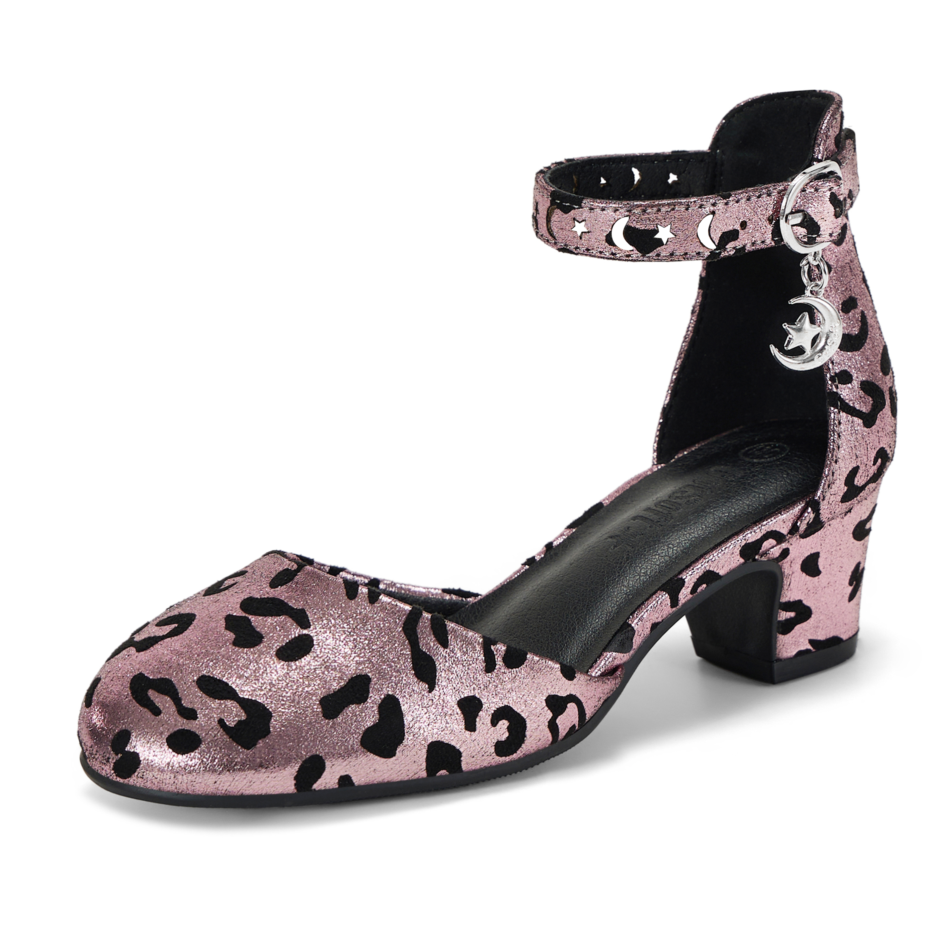 Girls Dress Shoes Ankle Strap Mary Jane Closed Round Toe Pumps Cute Pendant Block Chunky Heels Wedding Party School Birthday Shoes for Little Big Girl
