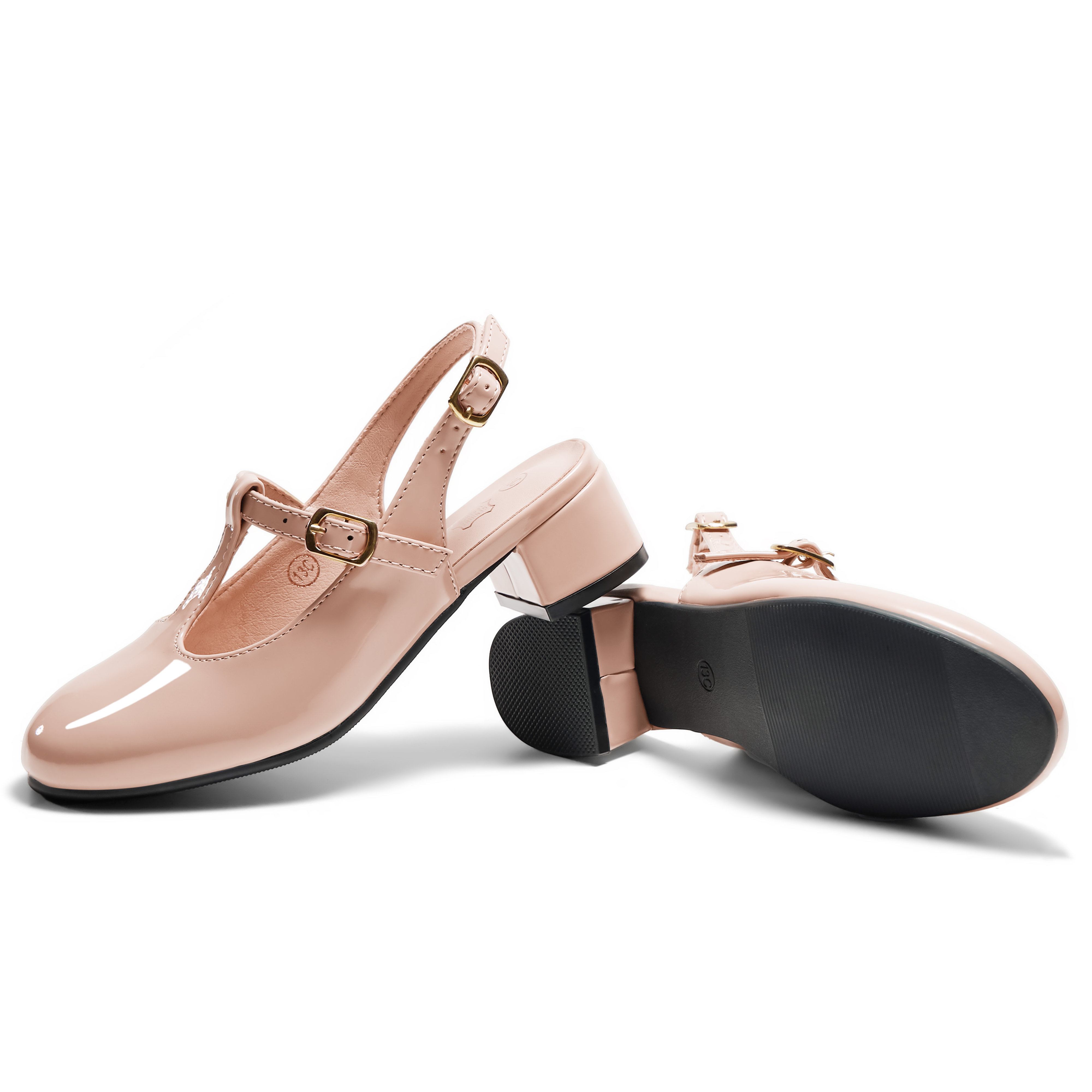 Girls Lambskin Insole Mary Jane Pumps T-Strap Slingback Shoes Cute Closed Toe Dress Shoes Low Block Heel Comfortable for Vacation Festival Party School and Daily Wear