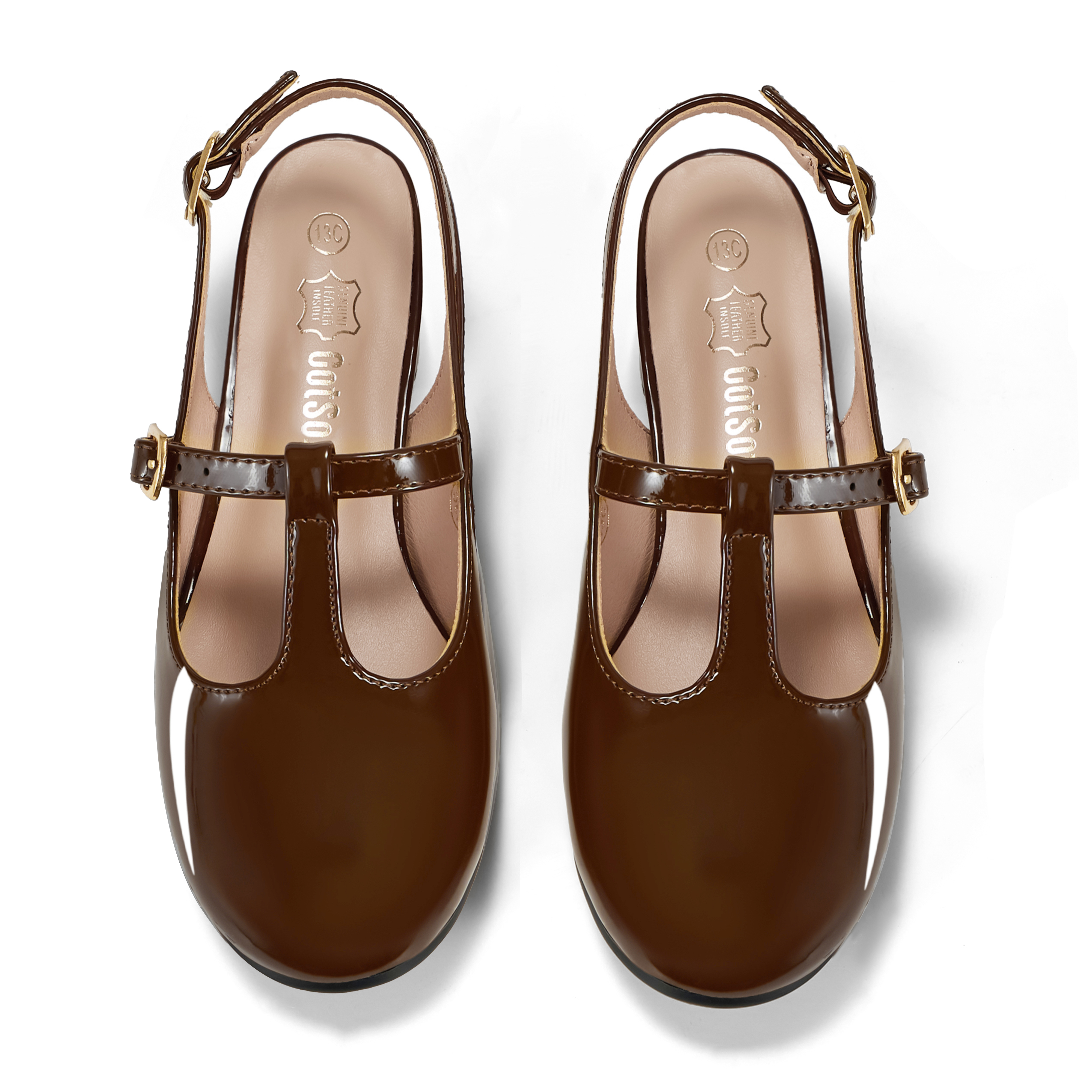 Girls Lambskin Insole Mary Jane Pumps T-Strap Slingback Shoes Cute Closed Toe Dress Shoes Low Block Heel Comfortable for Vacation Festival Party School and Daily Wear