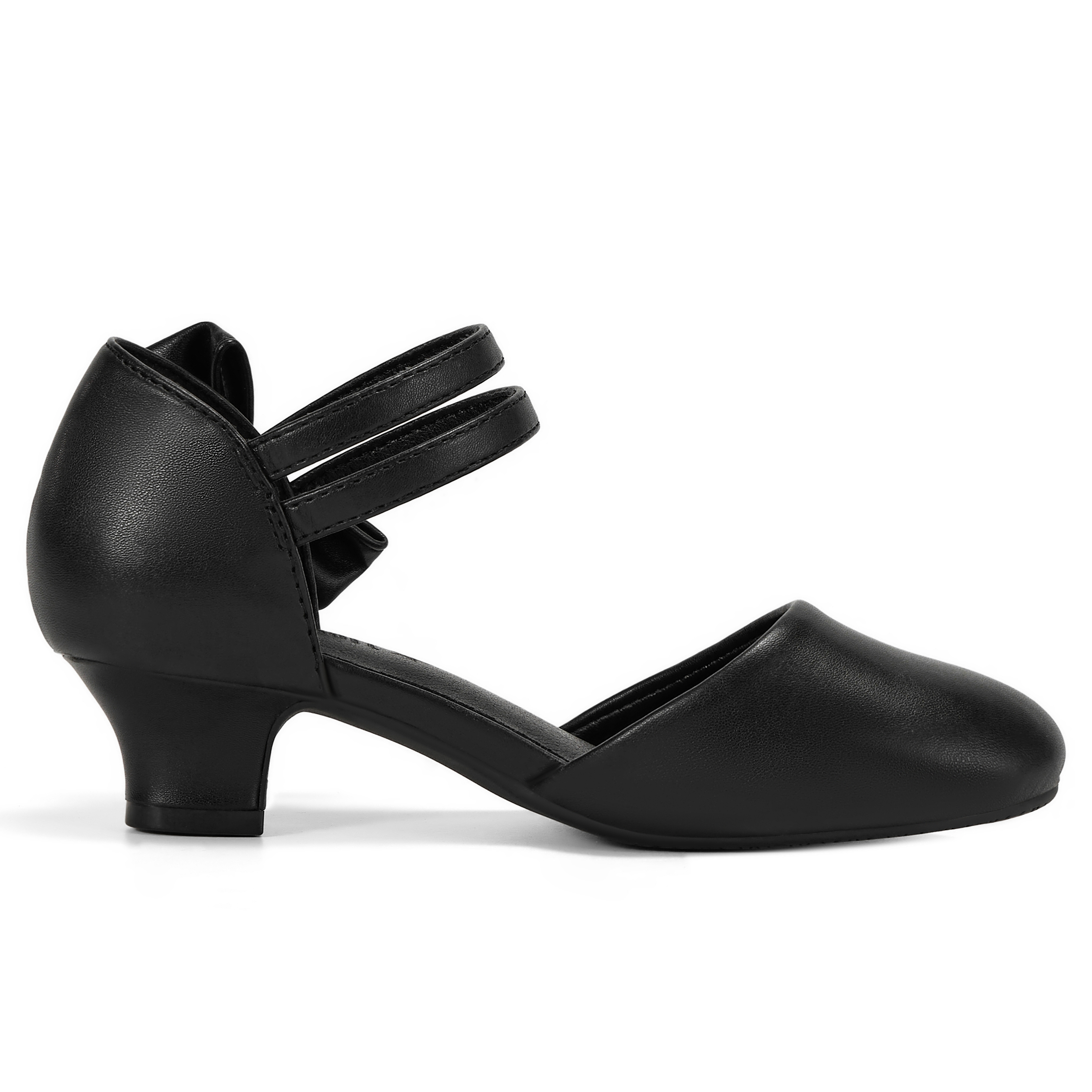 Girls Dress Shoes Bow Closed Toe Low Heels Wedding Pumps Shoes Ankle Strap Party Birthday Cute Pump Round Toe Chunky Heel Closed Toe Hook and Loop Shoes for Little Big Girls