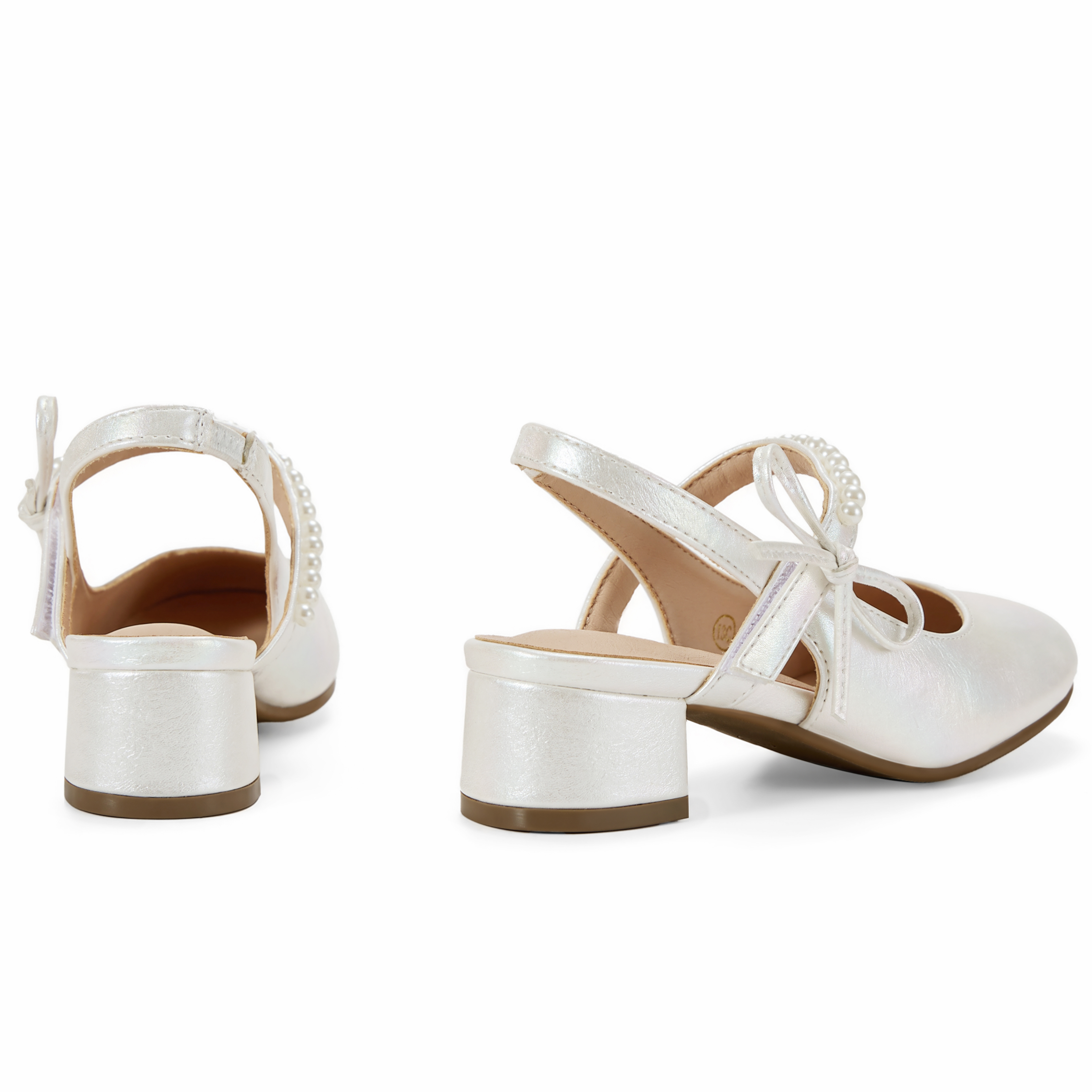 Girls Dress Shoes Low Heel Slingback Mary Jane Bow Pumps Adjustable Hook and Loop Back Strap Low Heel Shoes with Bow, for Wedding, Party, School, Toddler, Little & Big Kid Dress-up