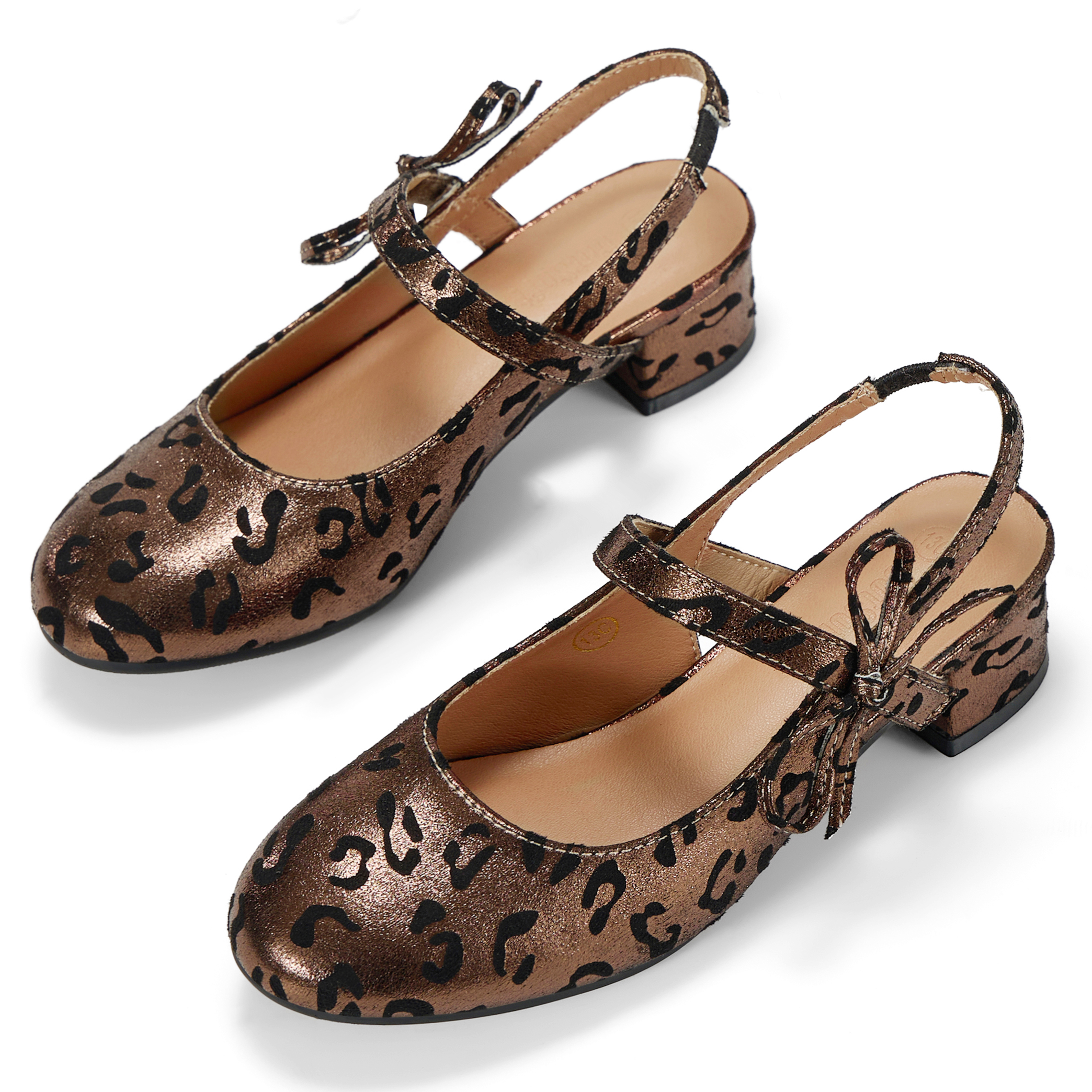 Girls Dress Shoes Low Heel Slingback Mary Jane Bow Pumps Adjustable Hook and Loop Back Strap Low Heel Shoes with Bow, for Wedding, Party, School, Toddler, Little & Big Kid Dress-up