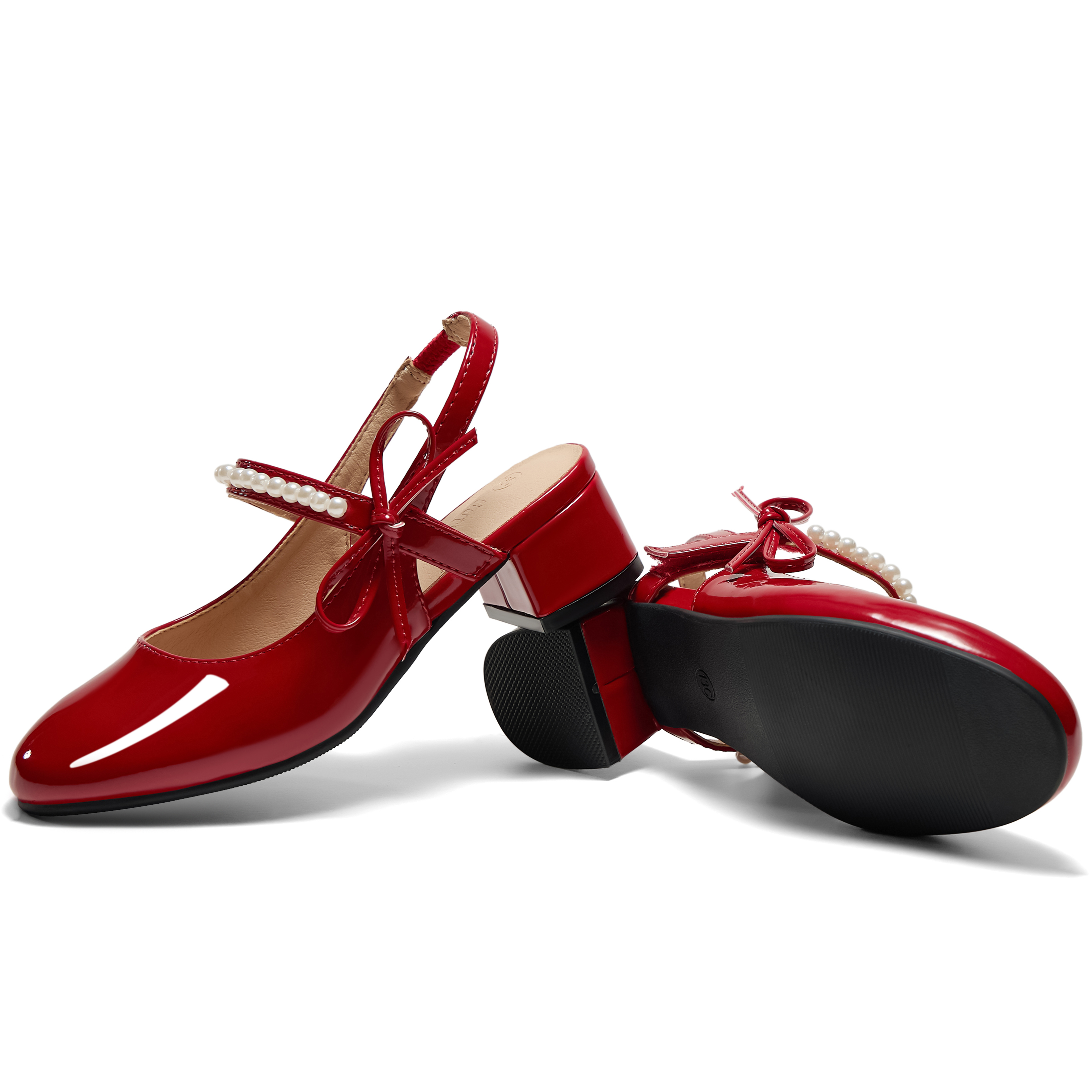 Girls Dress Shoes Low Heel Slingback Mary Jane Bow Pumps Adjustable Hook and Loop Back Strap Low Heel Shoes with Bow, for Wedding, Party, School, Toddler, Little & Big Kid Dress-up