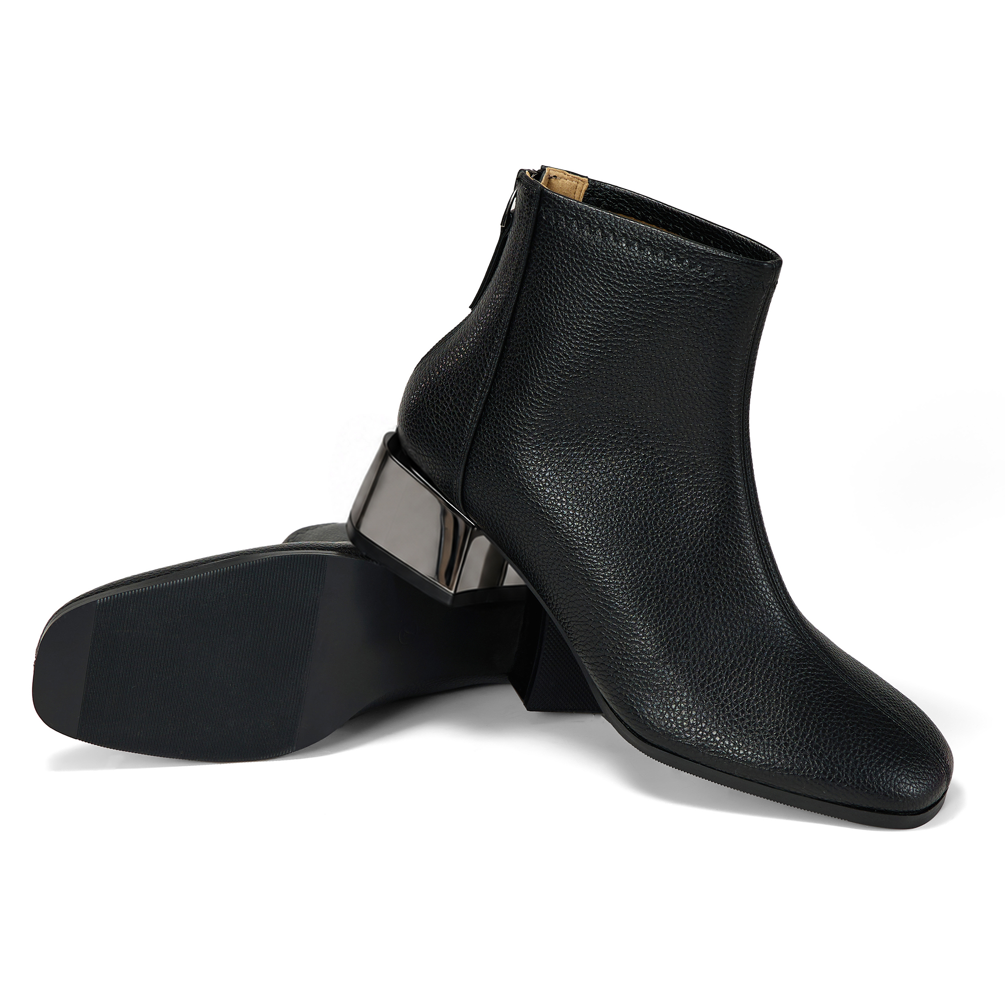 Womens Lambskin Insole Square Toe Ankle Boots Back Zip Plated Heel Modern Rear-zip Ankle Boots with Electroplated Block Heel, Ideal for Office, Dates, Parties & Autumn Daily Wear