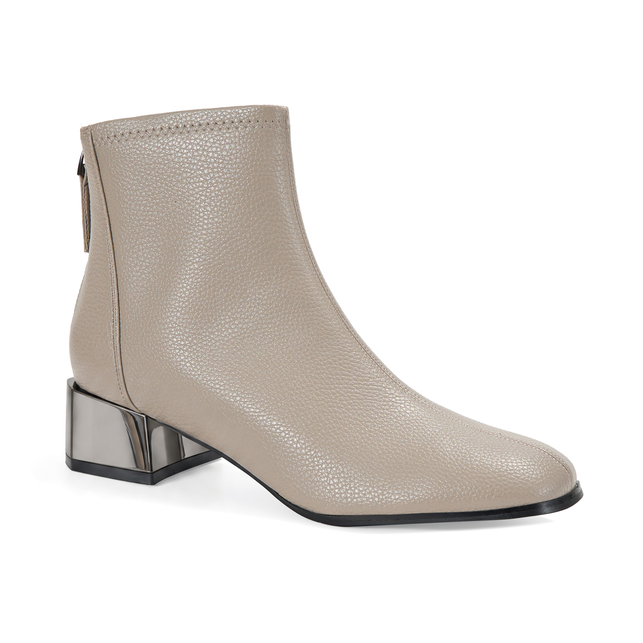 Womens Lambskin Insole Square Toe Ankle Boots Back Zip Plated Heel Modern Rear-zip Ankle Boots with Electroplated Block Heel, Ideal for Office, Dates, Parties & Autumn Daily Wear