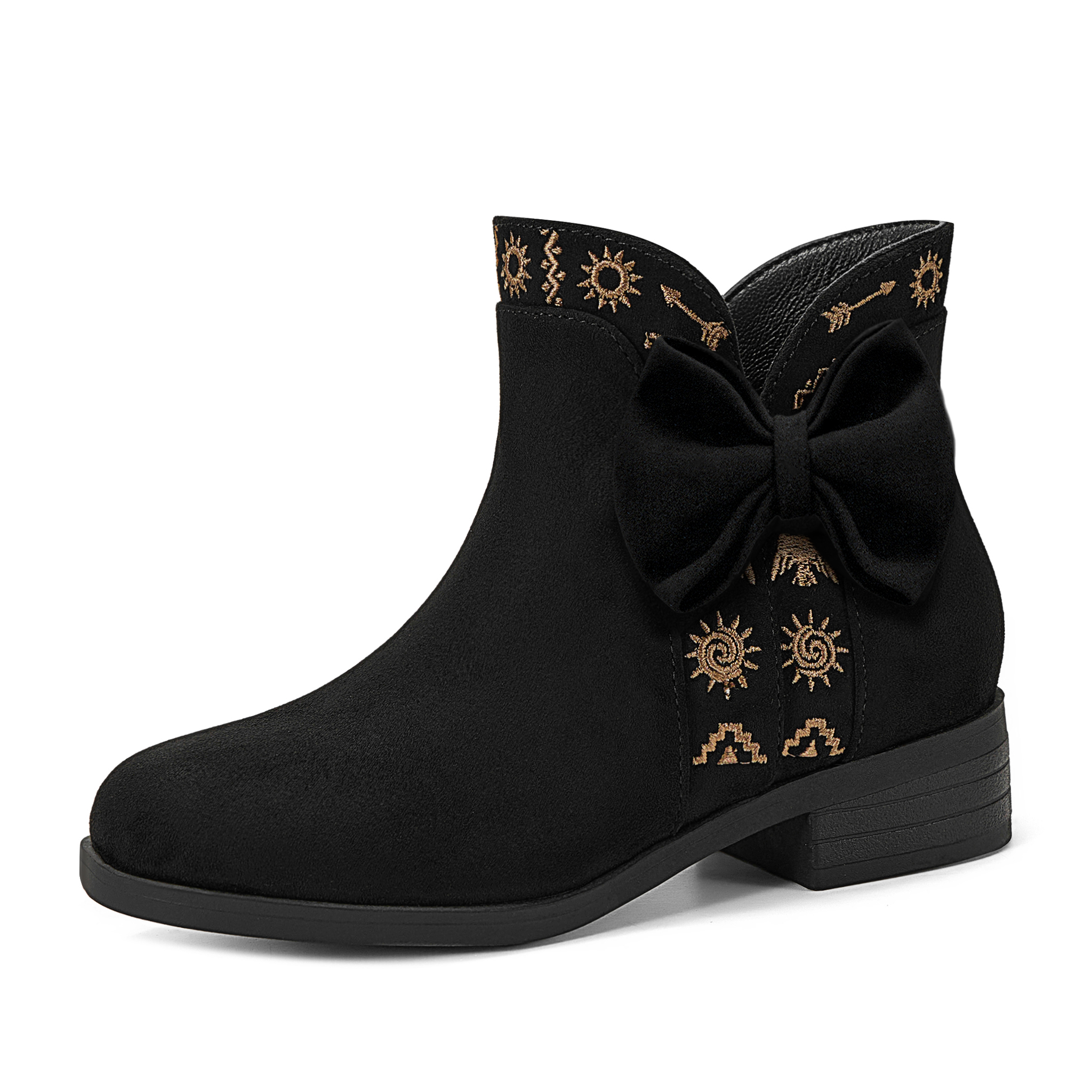 Girls Lambskin Insole Ankle Boots Side Bow Low Heel Booties Shoes Cute Bow Knot Lambskin Booties Low Chunky Heel Comfortable Party School Daily Shoes for Little Big Kid