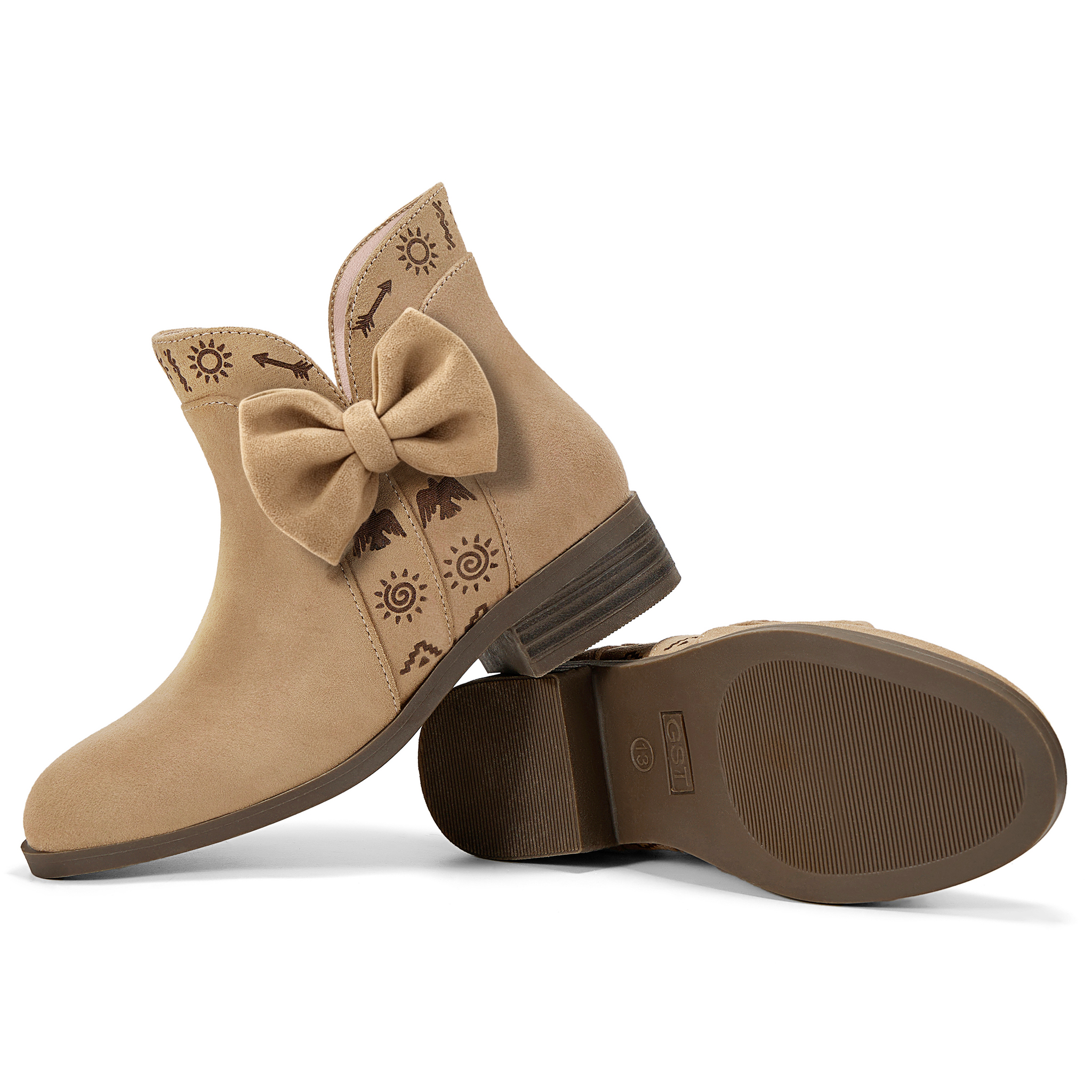 Girls Lambskin Insole Ankle Boots Side Bow Low Heel Booties Shoes Cute Bow Knot Lambskin Booties Low Chunky Heel Comfortable Party School Daily Shoes for Little Big Kid
