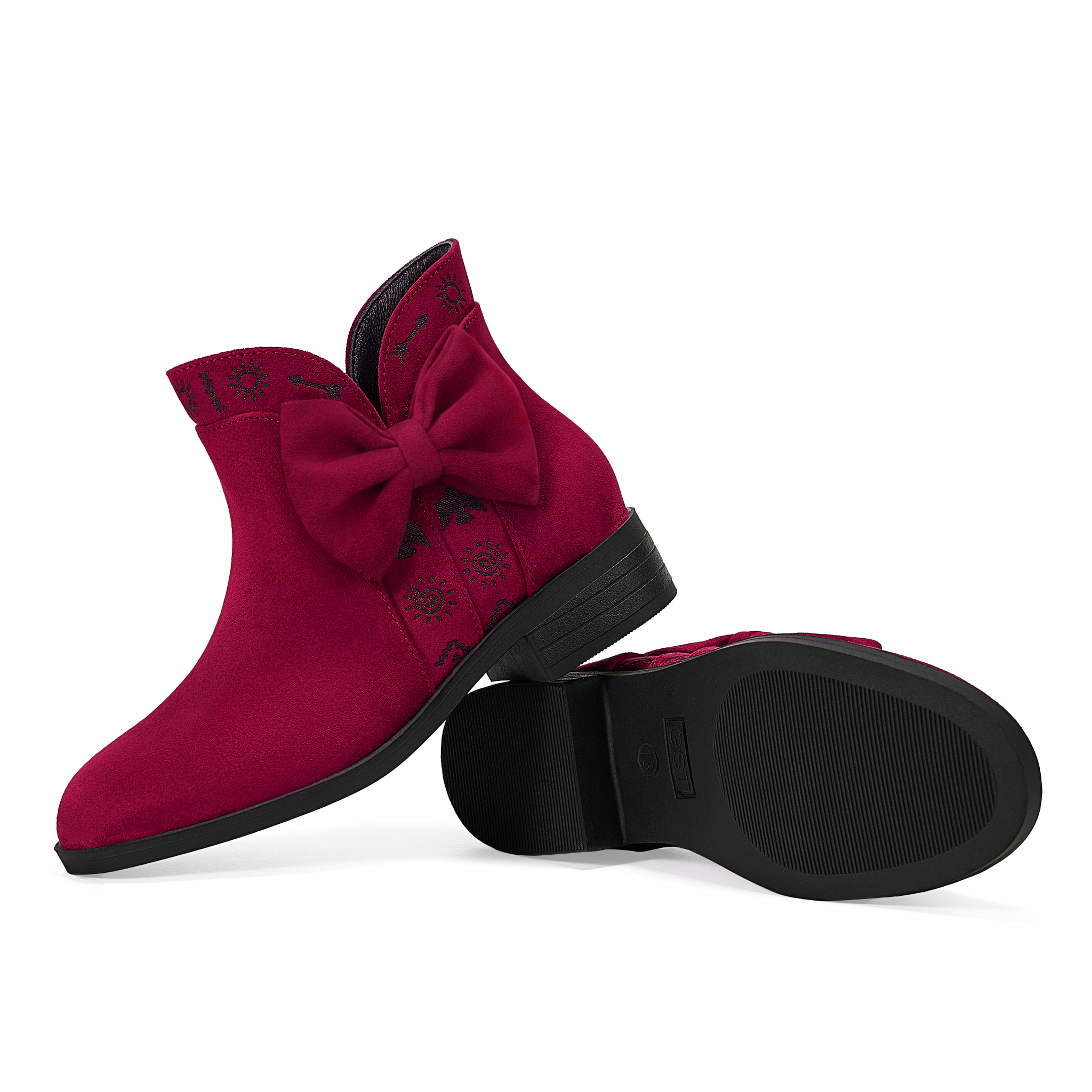 Girls Lambskin Insole Ankle Boots Side Bow Low Heel Booties Shoes Cute Bow Knot Lambskin Booties Low Chunky Heel Comfortable Party School Daily Shoes for Little Big Kid