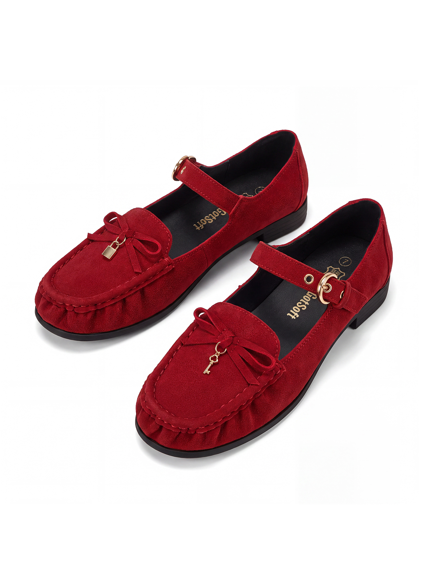 Women's Genuine Leather Loafers Bow Buckle Comfortable Dress Shoes Classic Retro Moccasin Loafer, with Lock‑Charm Decoration, Dress Shoes for Office Work Party College and Daily Wear