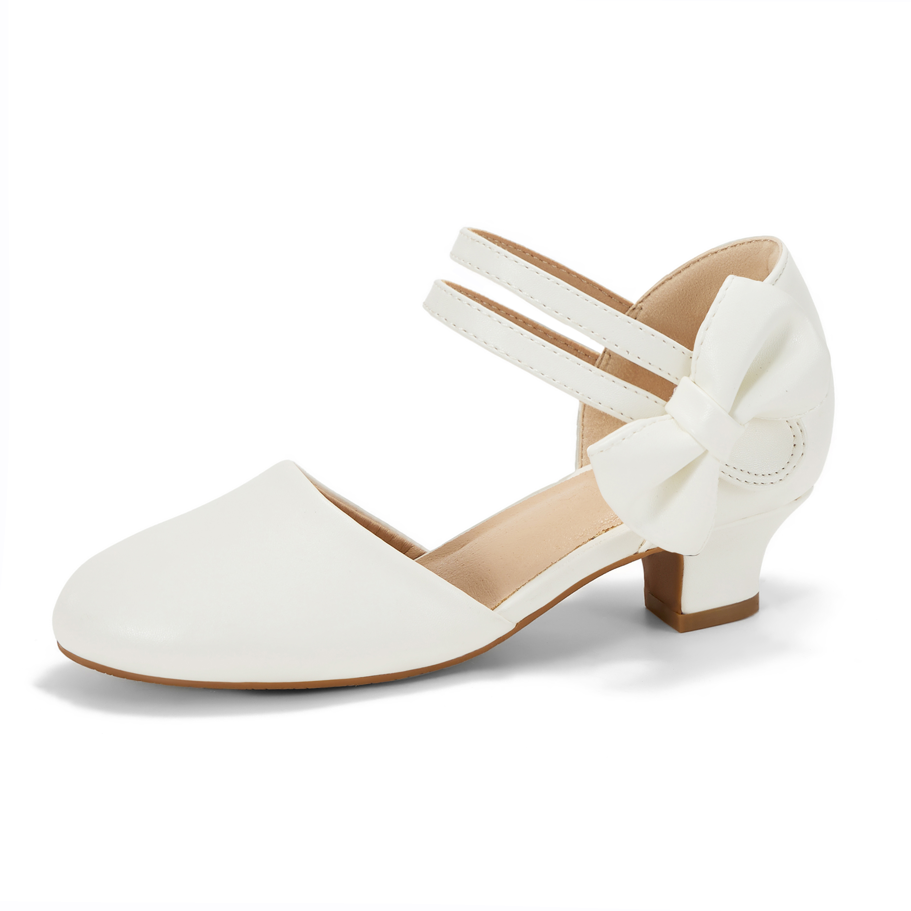Girls Dress Shoes Bow Closed Toe Low Heels Wedding Pumps Shoes Ankle Strap Party Birthday Cute Pump Round Toe Chunky Heel Closed Toe Hook and Loop Shoes for Little Big Girls