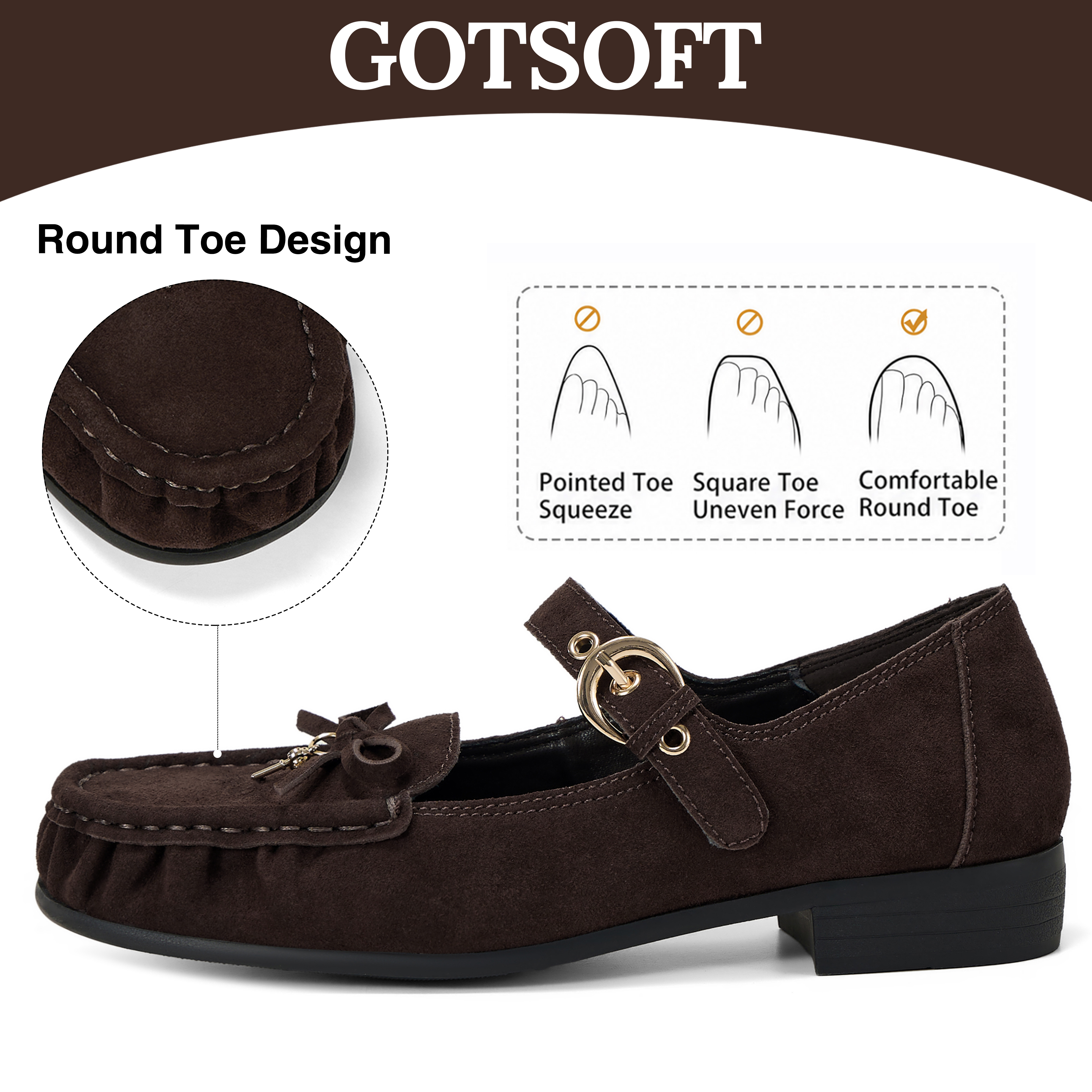 Women's Genuine Leather Loafers Bow Buckle Comfortable Dress Shoes Classic Retro Moccasin Loafer, with Lock‑Charm Decoration, Dress Shoes for Office Work Party College and Daily Wear