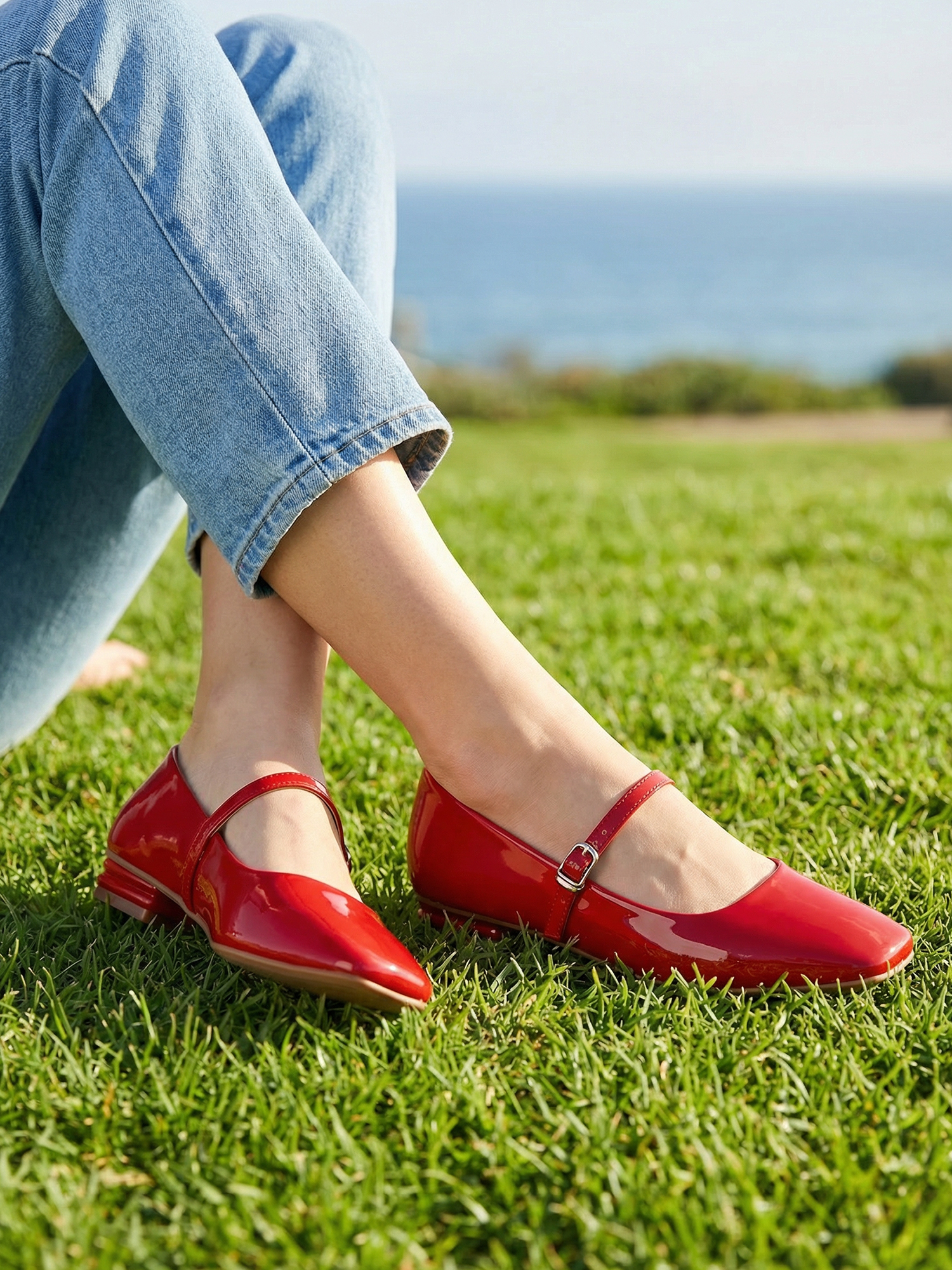 Womens Mary Jane Flats Closed Square Toe Ballet Flat Dressy Comfortable Slip on Shoes