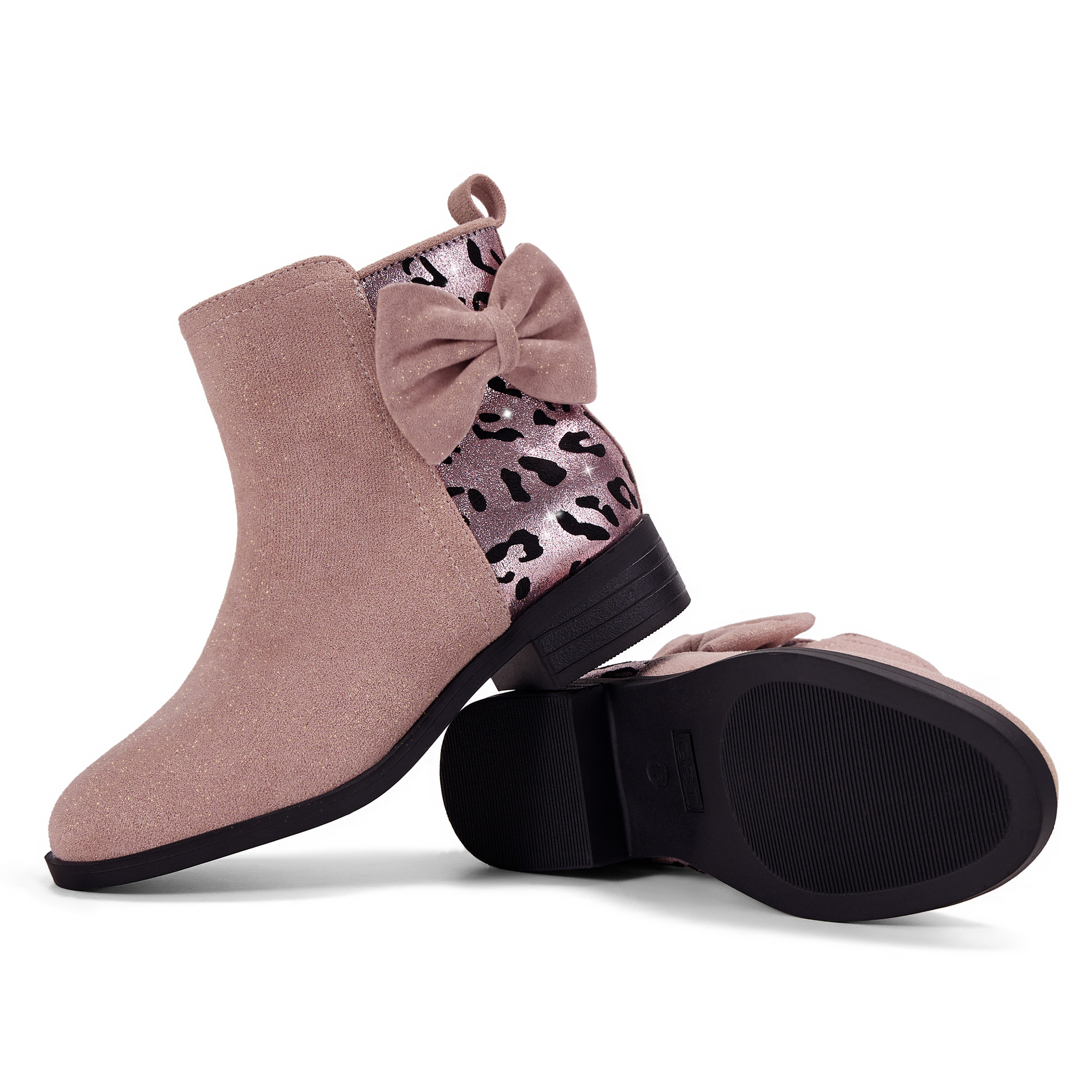 Girls Bow Glitter Ankle Boots Side Zipper Low Heel Dress Shoes | Cute Bow Knot Booties Low Chunky Heel Comfortable School Shoes for Little Big Kid