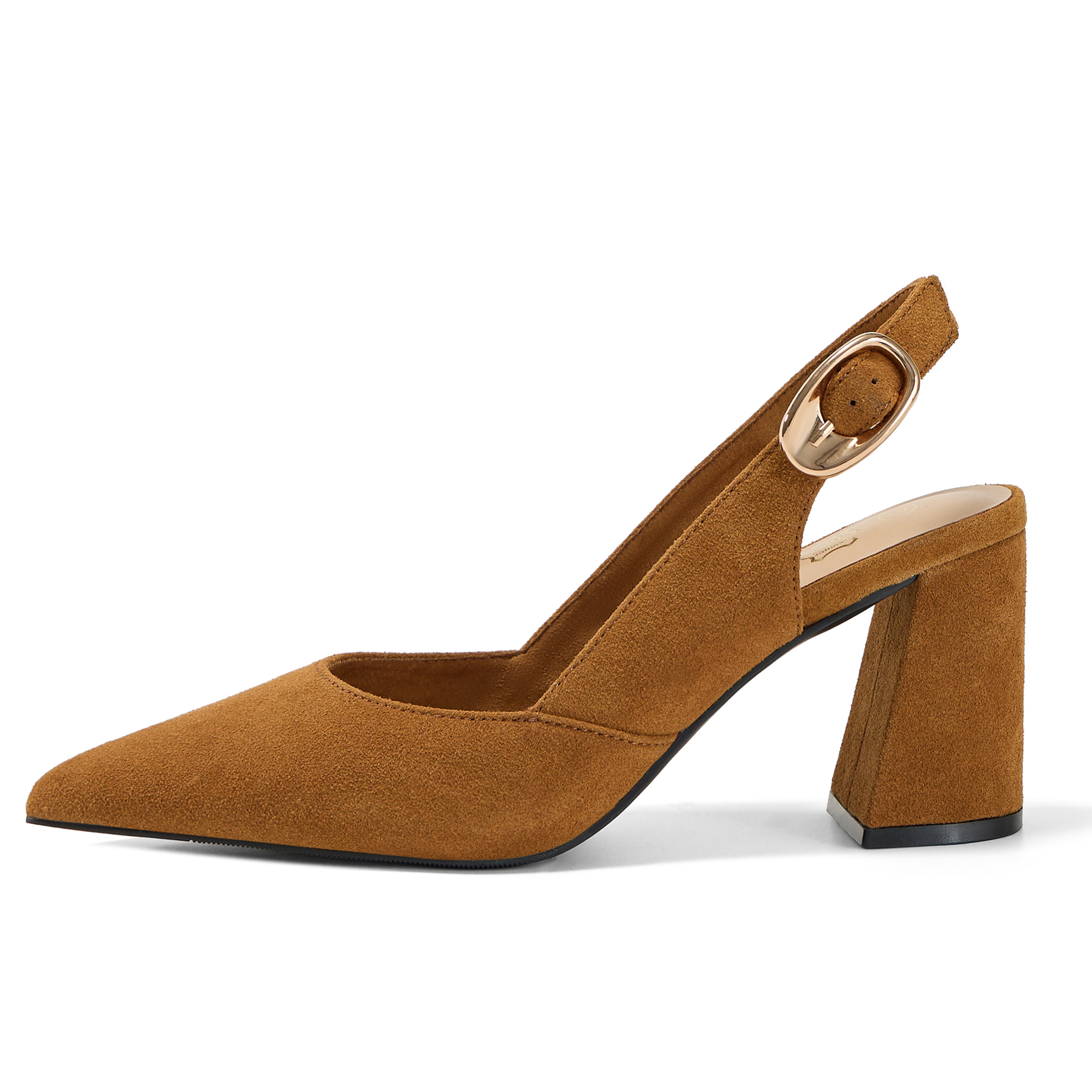 Womens Genuine Leather Pointed Toe Slingback Pumps Block Heel Shoes Chic Pointed Toe Slingback Heels with Adjustable Buckle, Soft Lambskin Insole, Ideal for Office, Dates, Parties & Formal Wear
