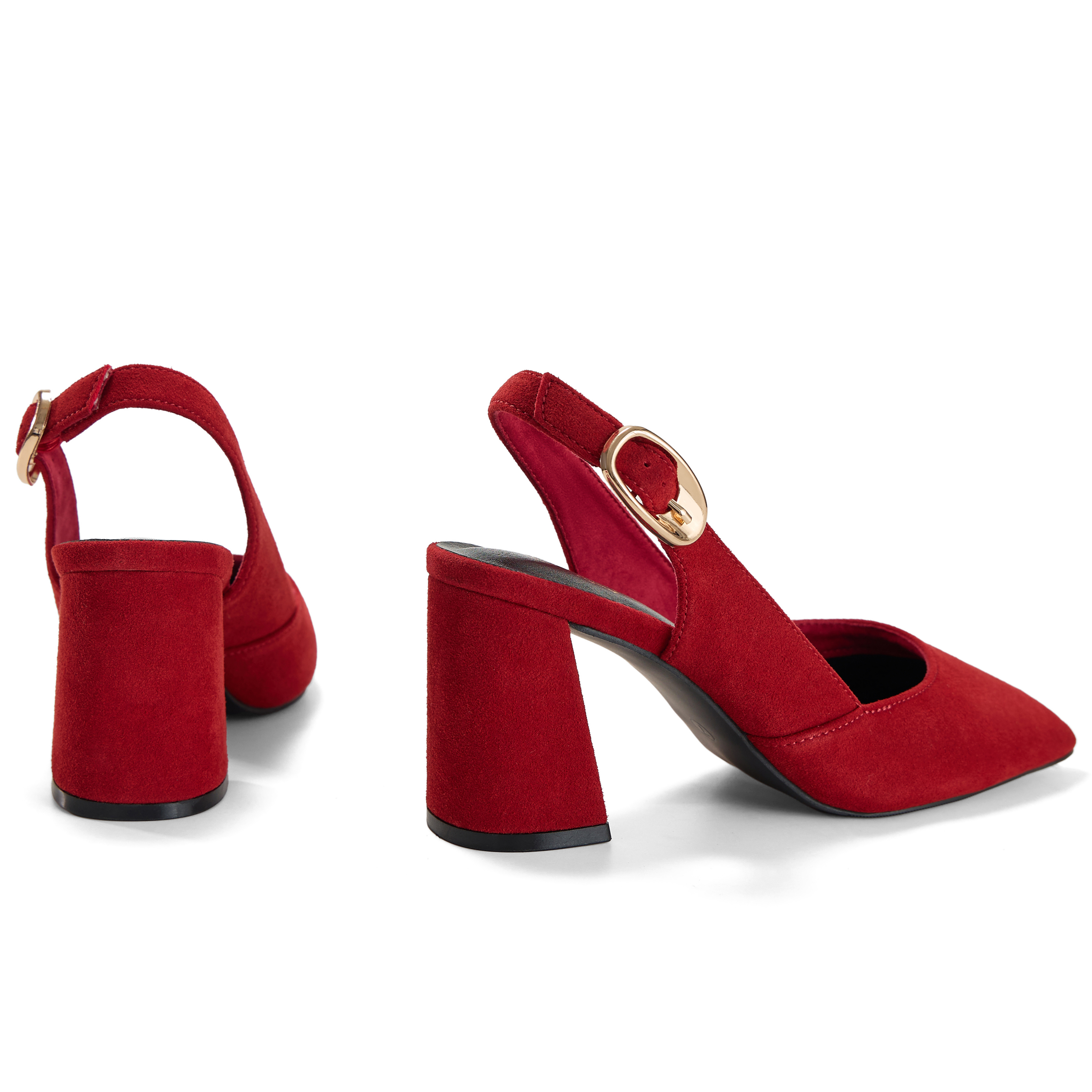 Womens Genuine Leather Pointed Toe Slingback Pumps Block Heel Shoes Chic Pointed Toe Slingback Heels with Adjustable Buckle, Soft Lambskin Insole, Ideal for Office, Dates, Parties & Formal Wear