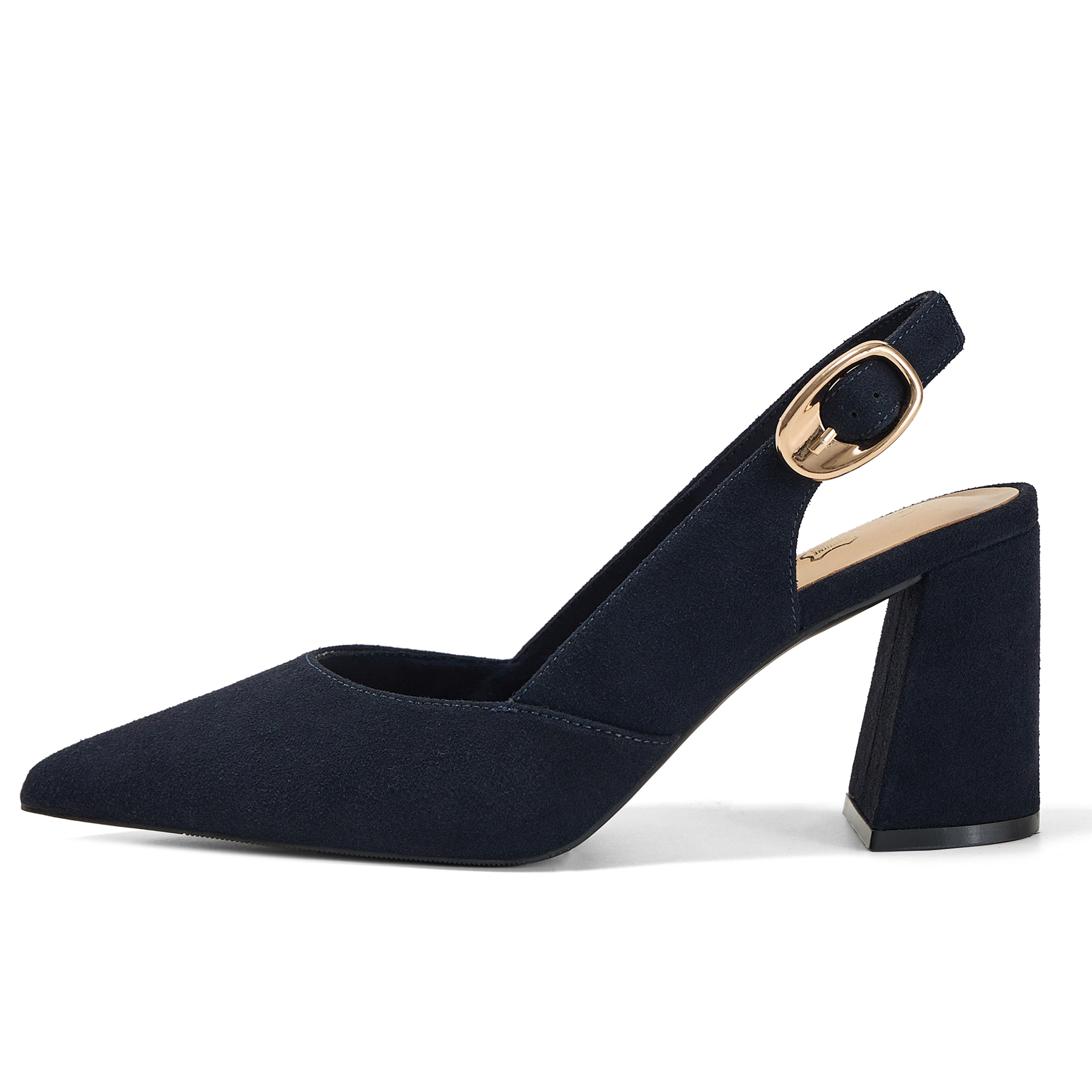 Womens Genuine Leather Pointed Toe Slingback Pumps Block Heel Shoes Chic Pointed Toe Slingback Heels with Adjustable Buckle, Soft Lambskin Insole, Ideal for Office, Dates, Parties & Formal Wear