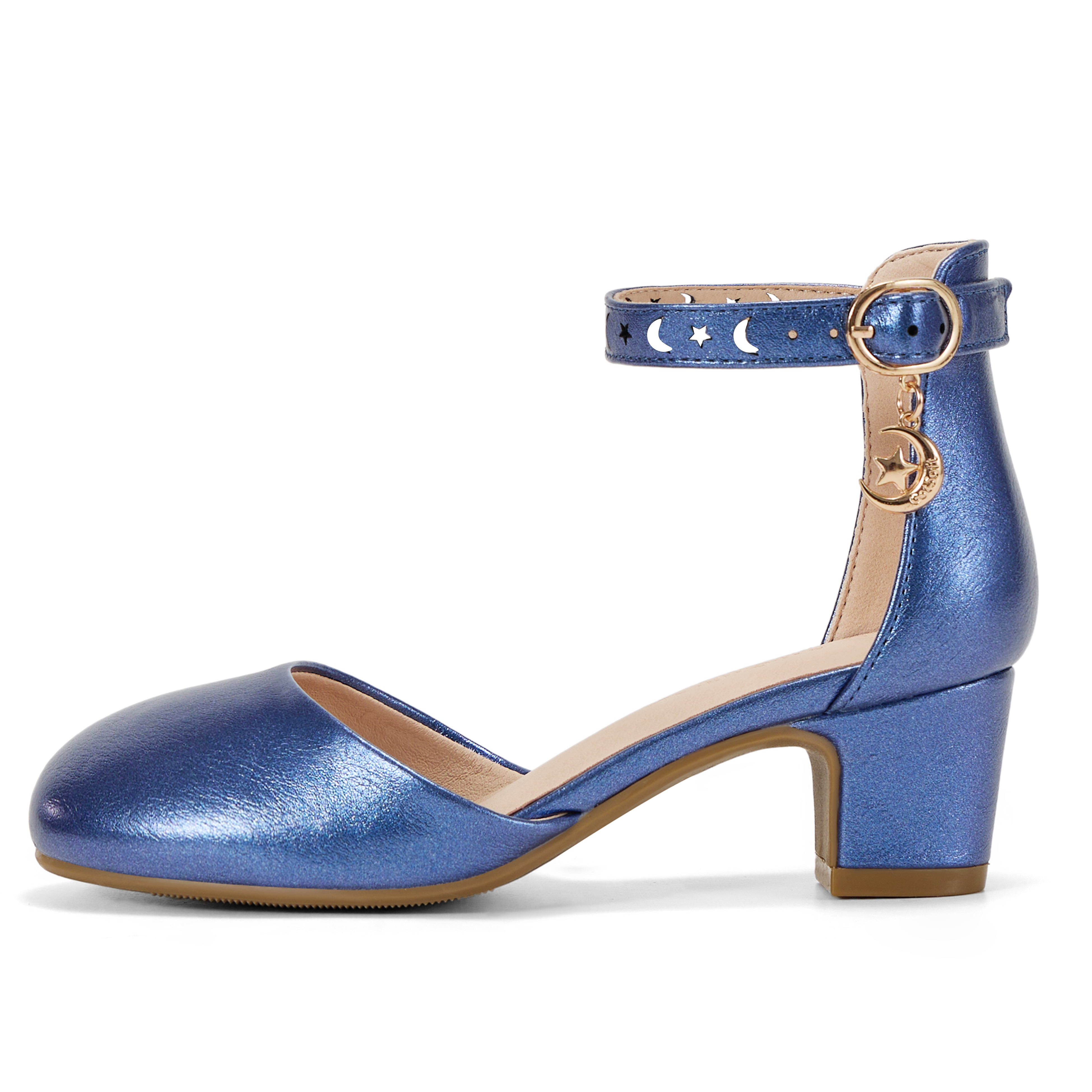 Girls Dress Shoes Ankle Strap Mary Jane Closed Round Toe Pumps Cute Pendant Block Chunky Heels Wedding Party School Birthday Shoes for Little Big Girl
