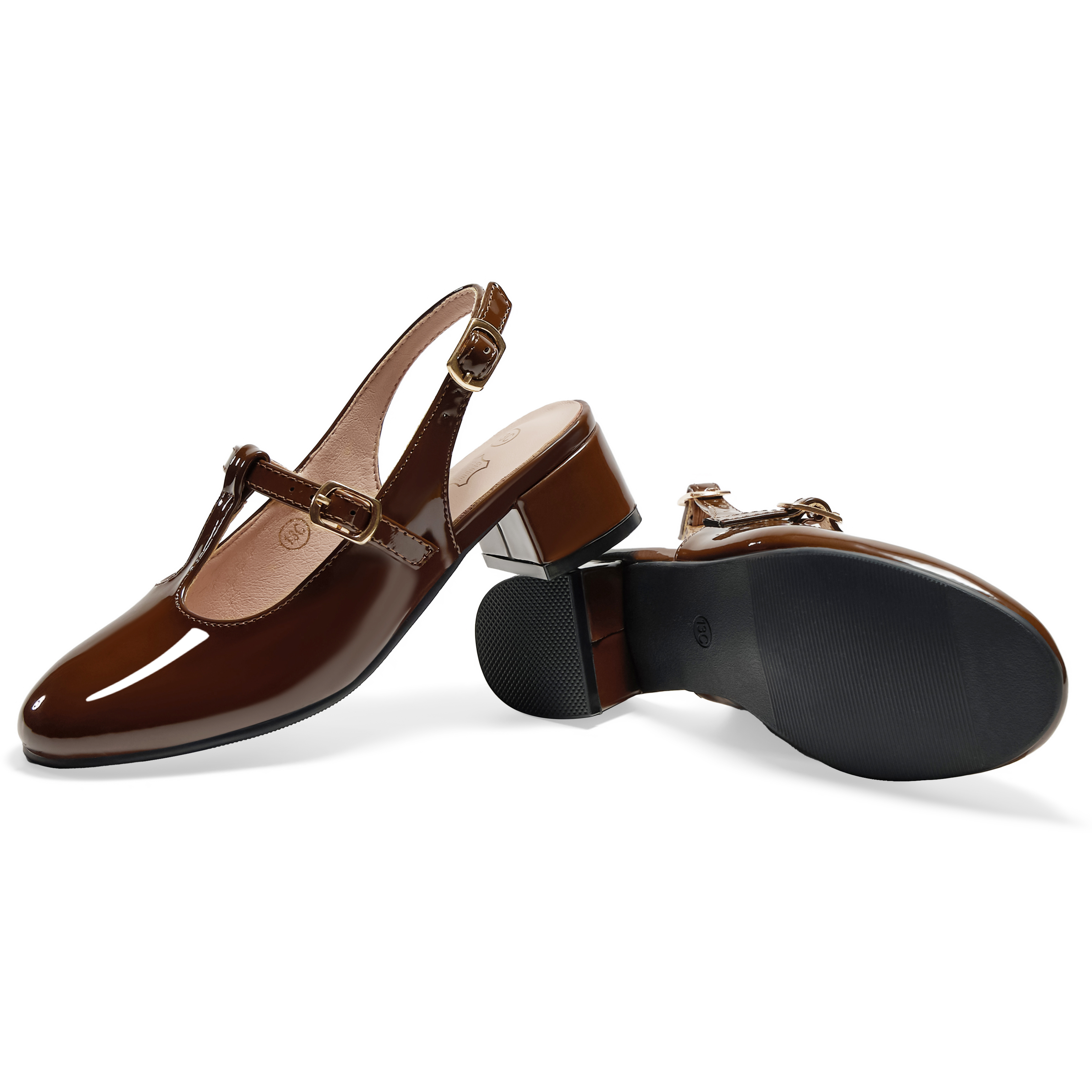 Girls Lambskin Insole Mary Jane Pumps T-Strap Slingback Shoes Cute Closed Toe Dress Shoes Low Block Heel Comfortable for Vacation Festival Party School and Daily Wear
