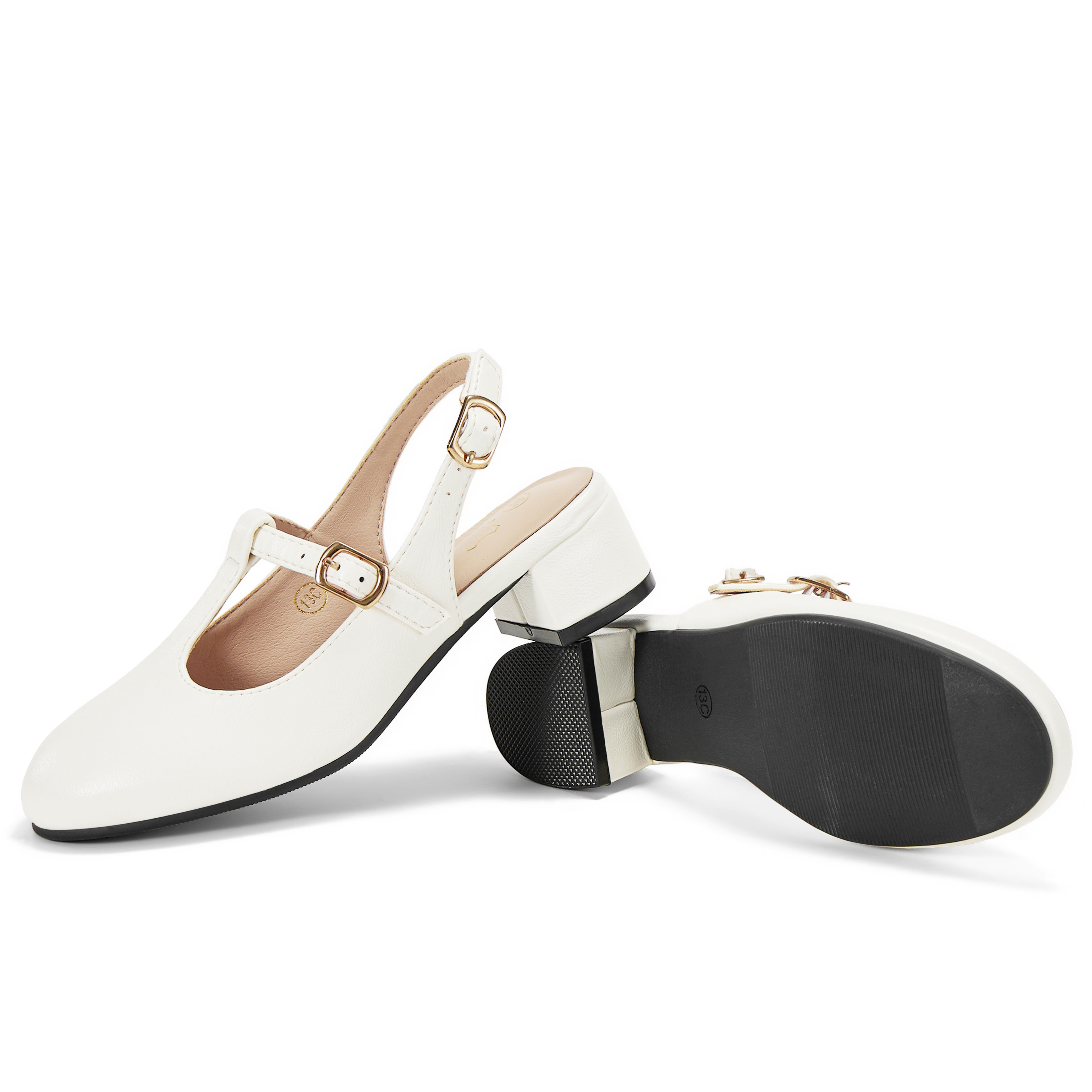 Girls Lambskin Insole Mary Jane Pumps T-Strap Slingback Shoes Cute Closed Toe Dress Shoes Low Block Heel Comfortable for Vacation Festival Party School and Daily Wear