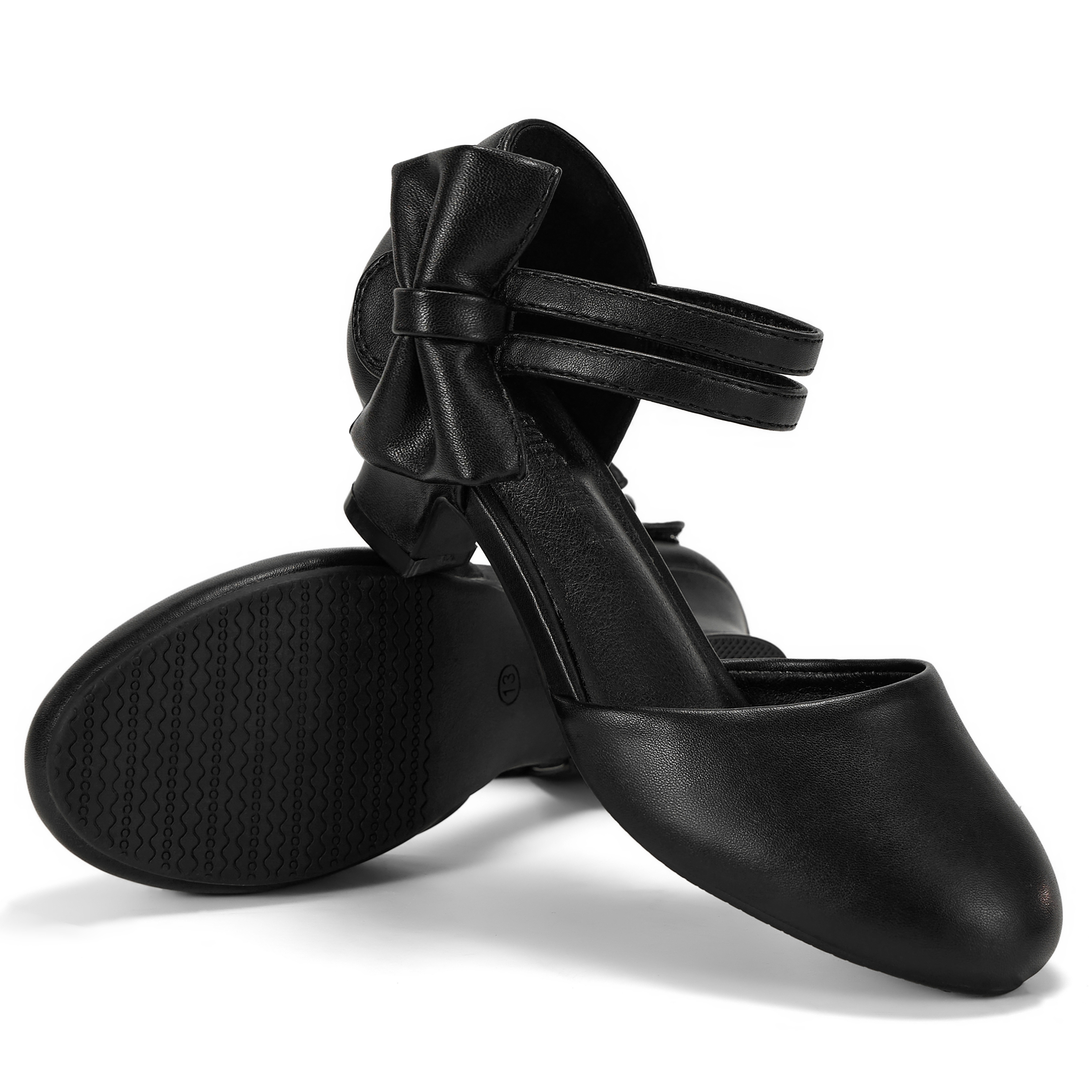 Girls Dress Shoes Bow Closed Toe Low Heels Wedding Pumps Shoes Ankle Strap Party Birthday Cute Pump Round Toe Chunky Heel Closed Toe Hook and Loop Shoes for Little Big Girls