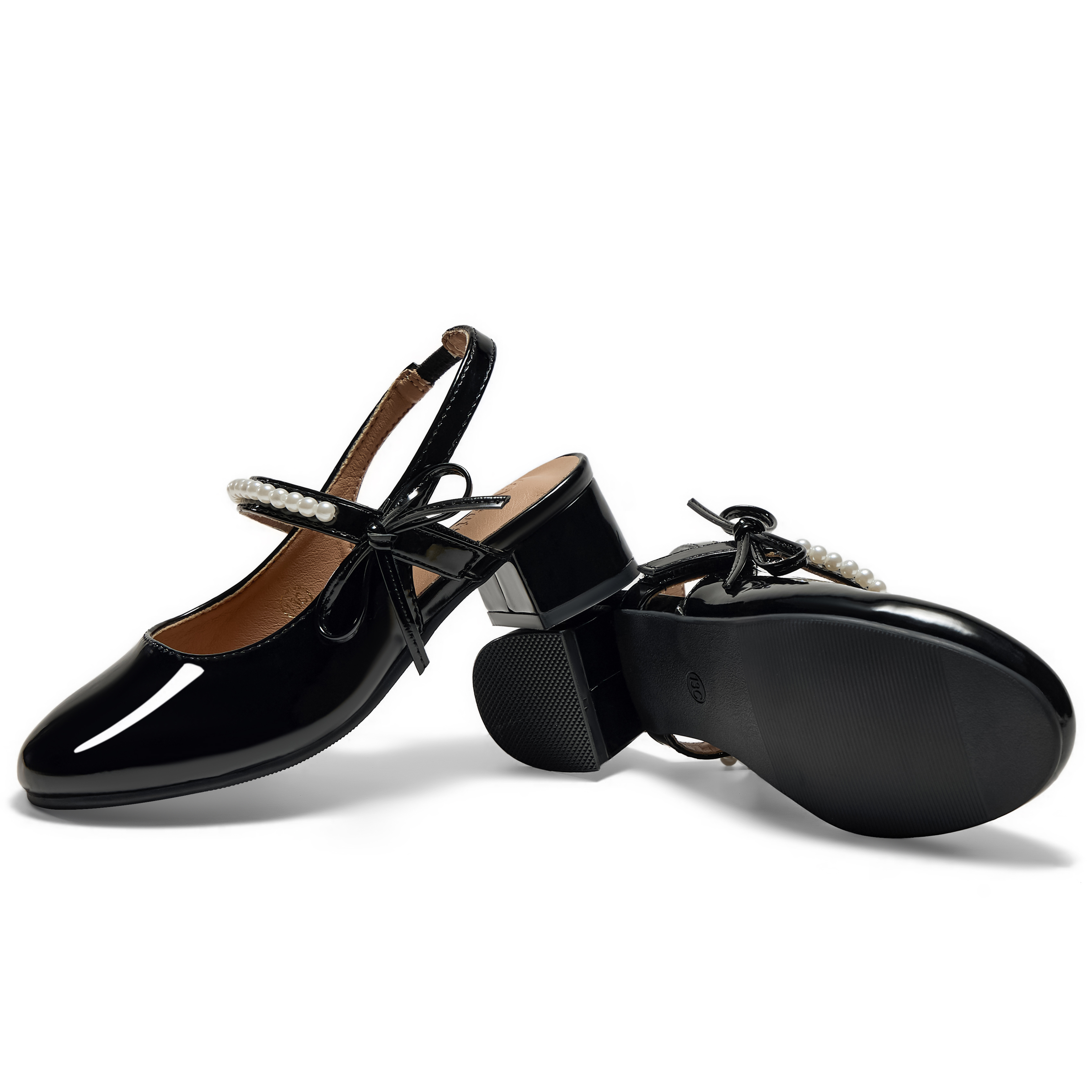 Girls Dress Shoes Low Heel Slingback Mary Jane Bow Pumps Adjustable Hook and Loop Back Strap Low Heel Shoes with Bow, for Wedding, Party, School, Toddler, Little & Big Kid Dress-up