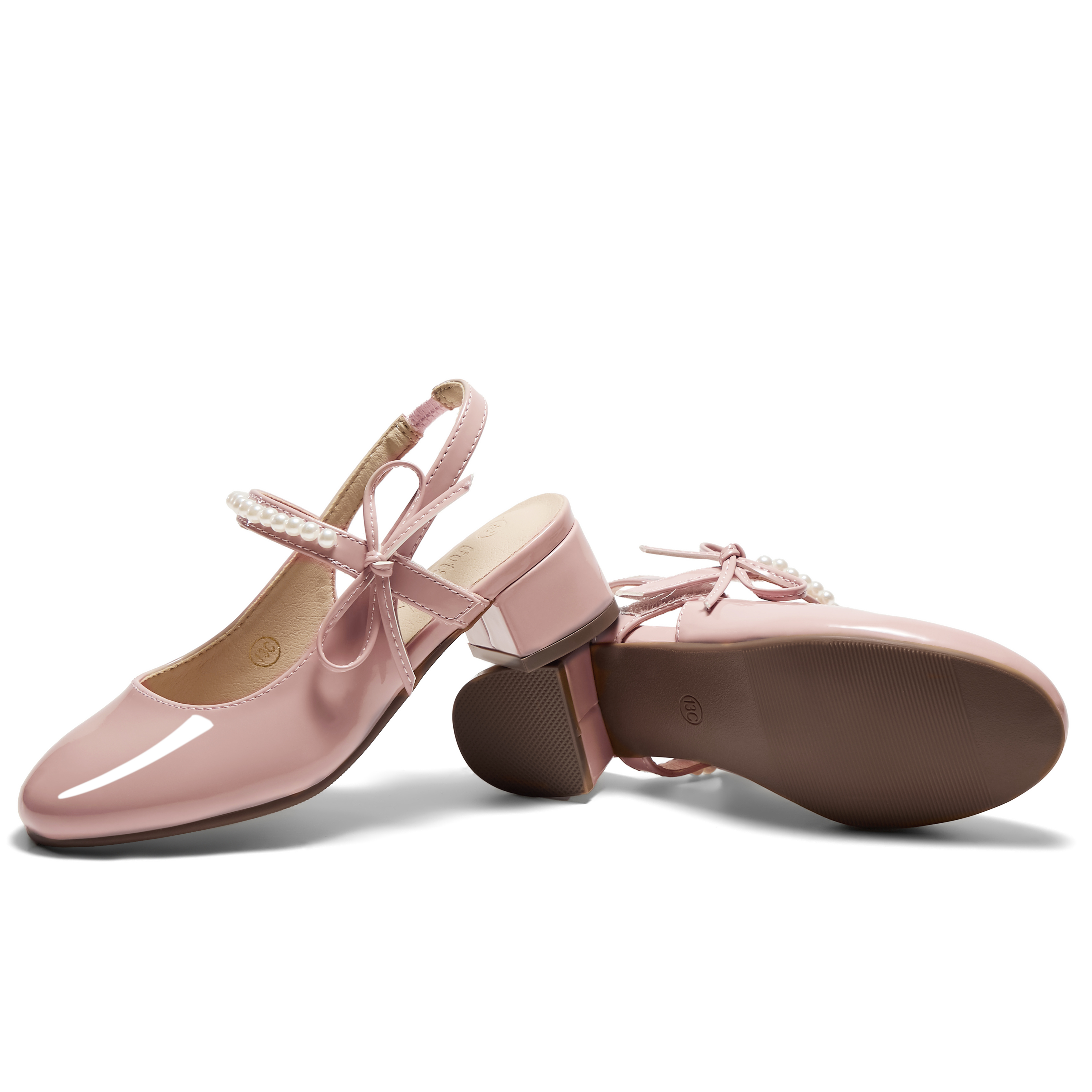 Girls Dress Shoes Low Heel Slingback Mary Jane Bow Pumps Adjustable Hook and Loop Back Strap Low Heel Shoes with Bow, for Wedding, Party, School, Toddler, Little & Big Kid Dress-up